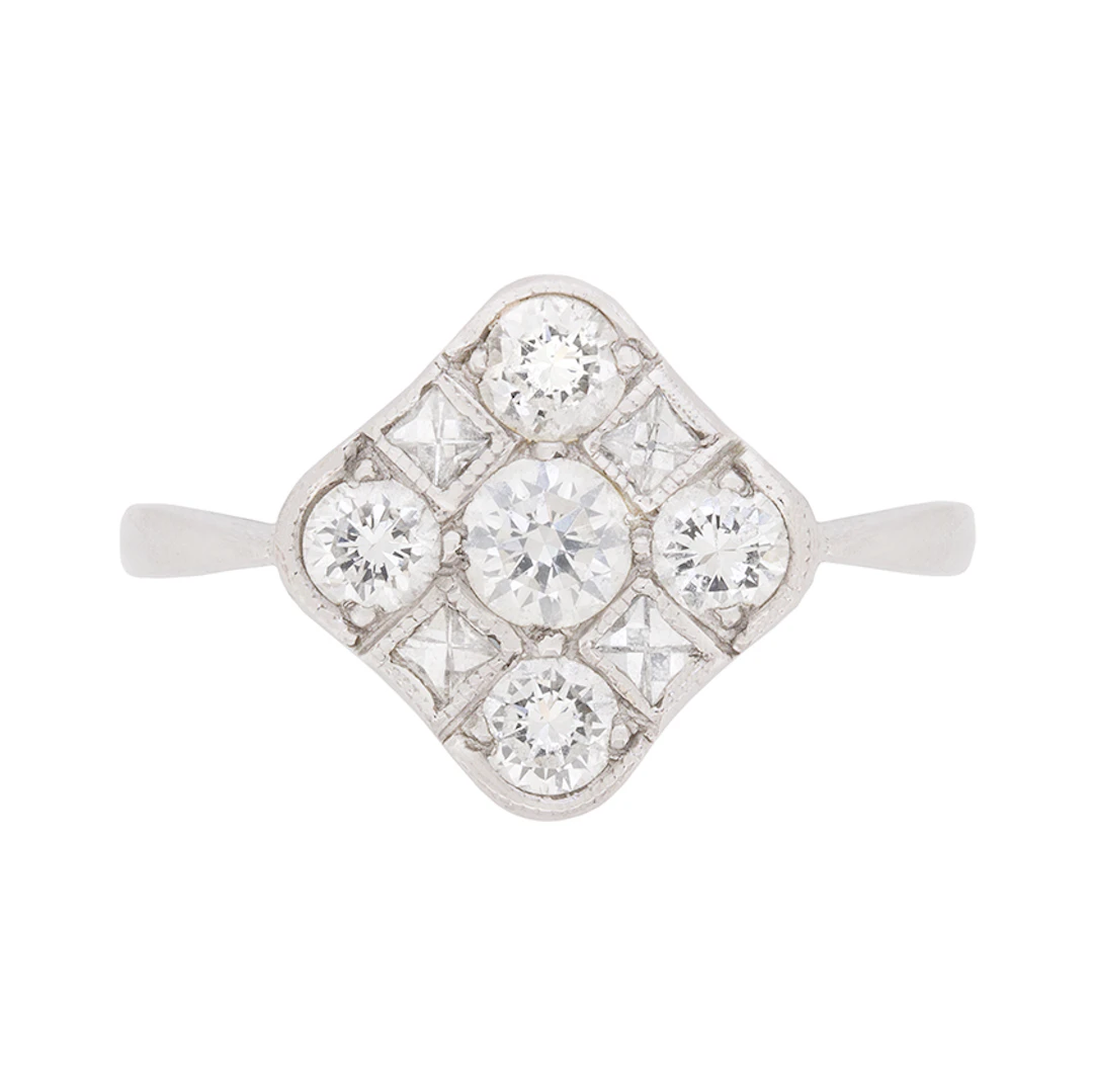 Late Deco 0.80ct Diamond Cluster Ring, c.1940s