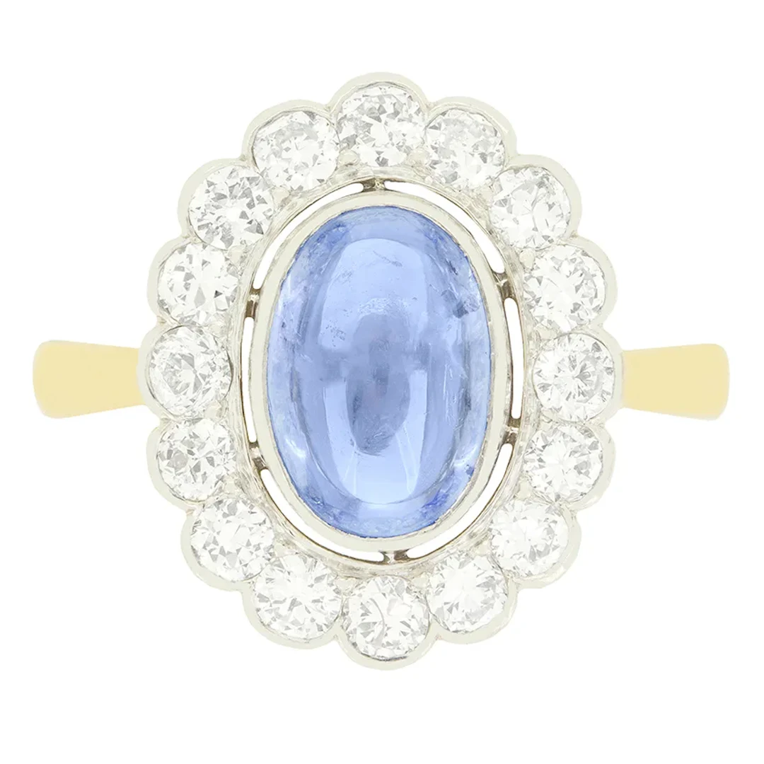 Late Deco 3.50ct Sapphire and Diamond Cluster Ring, c.1930s