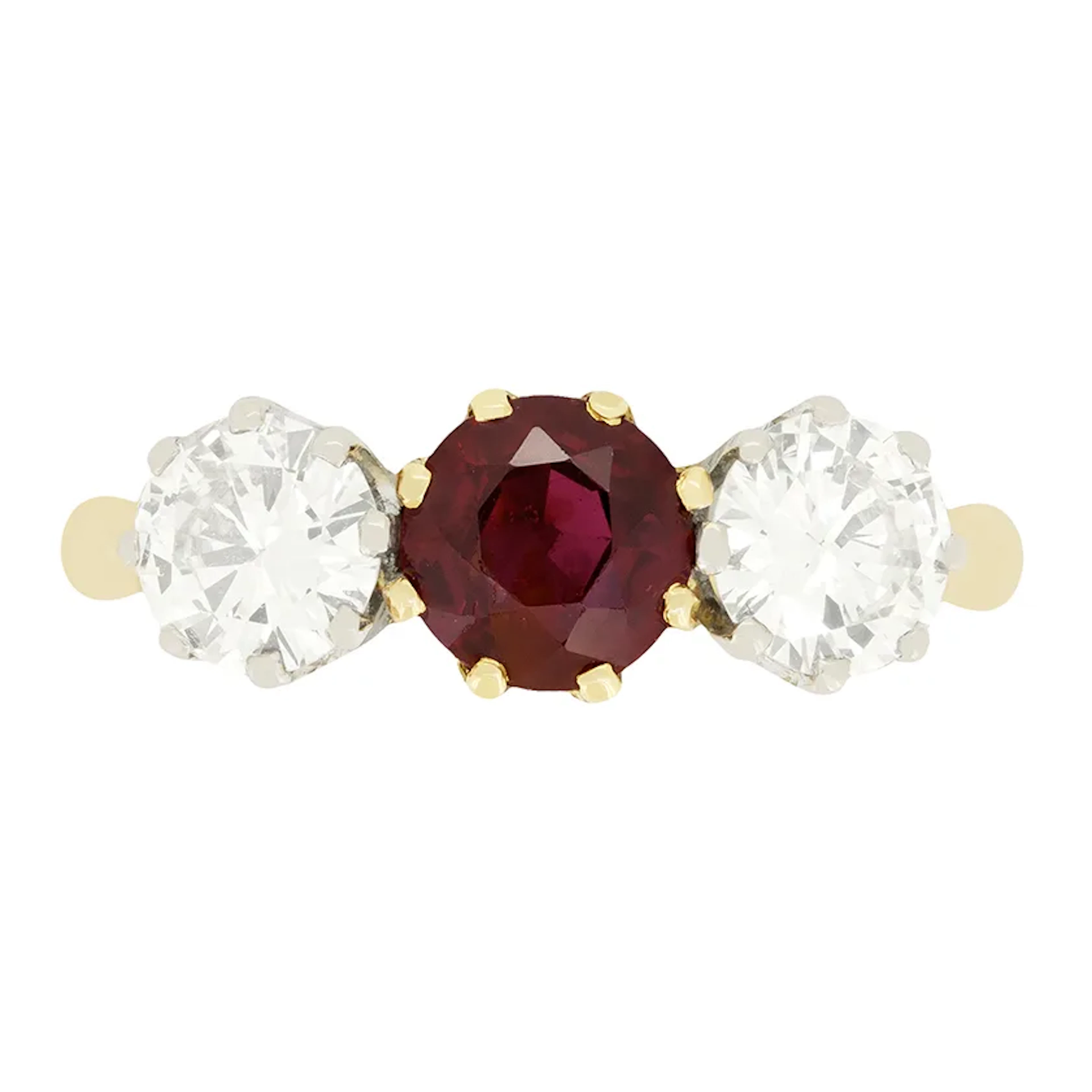 Vintage 0.85ct Ruby and Diamond Three Stone Ring, c.1960s