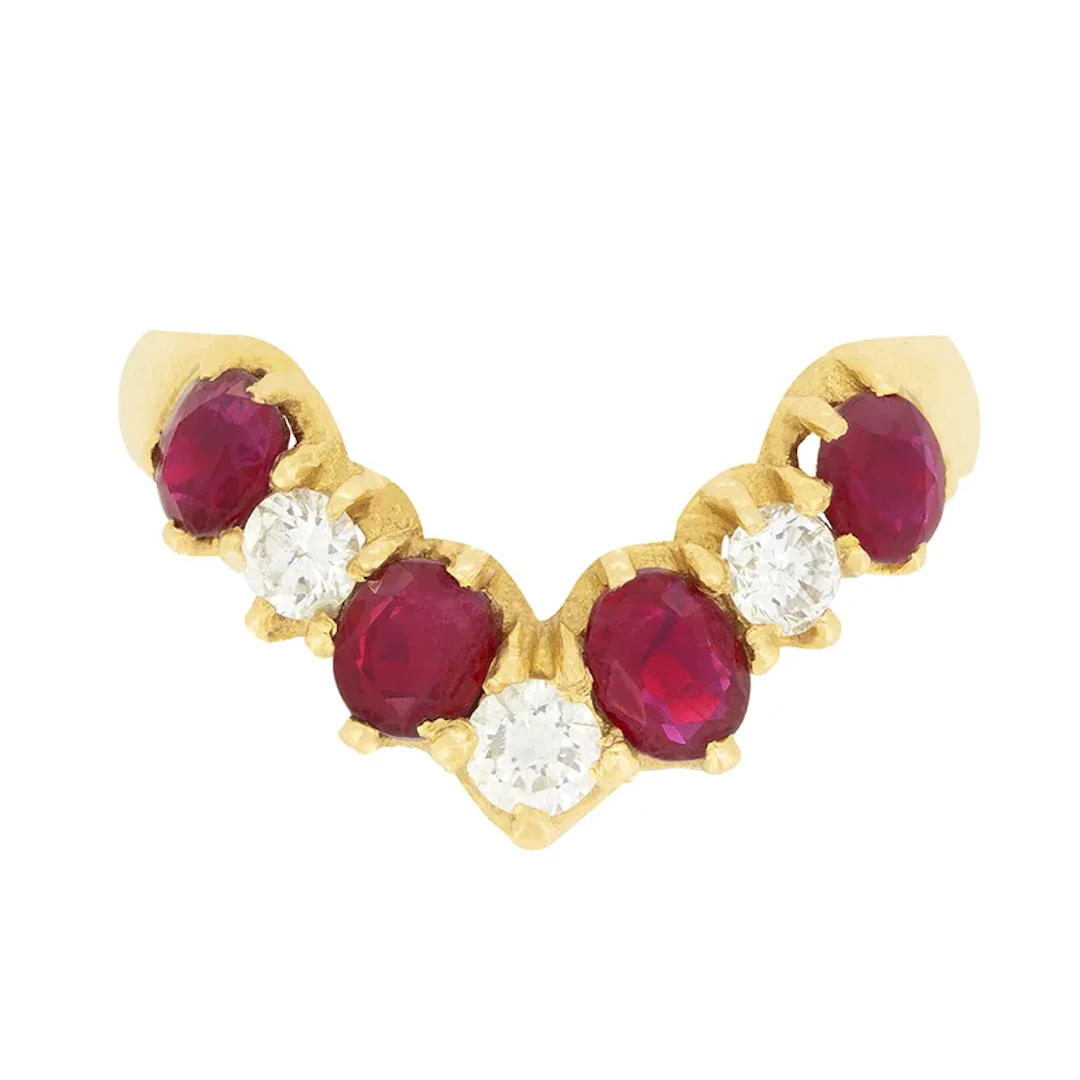 Vintage 0.80ct Ruby and Diamond V Shaped Ring, c.1980s