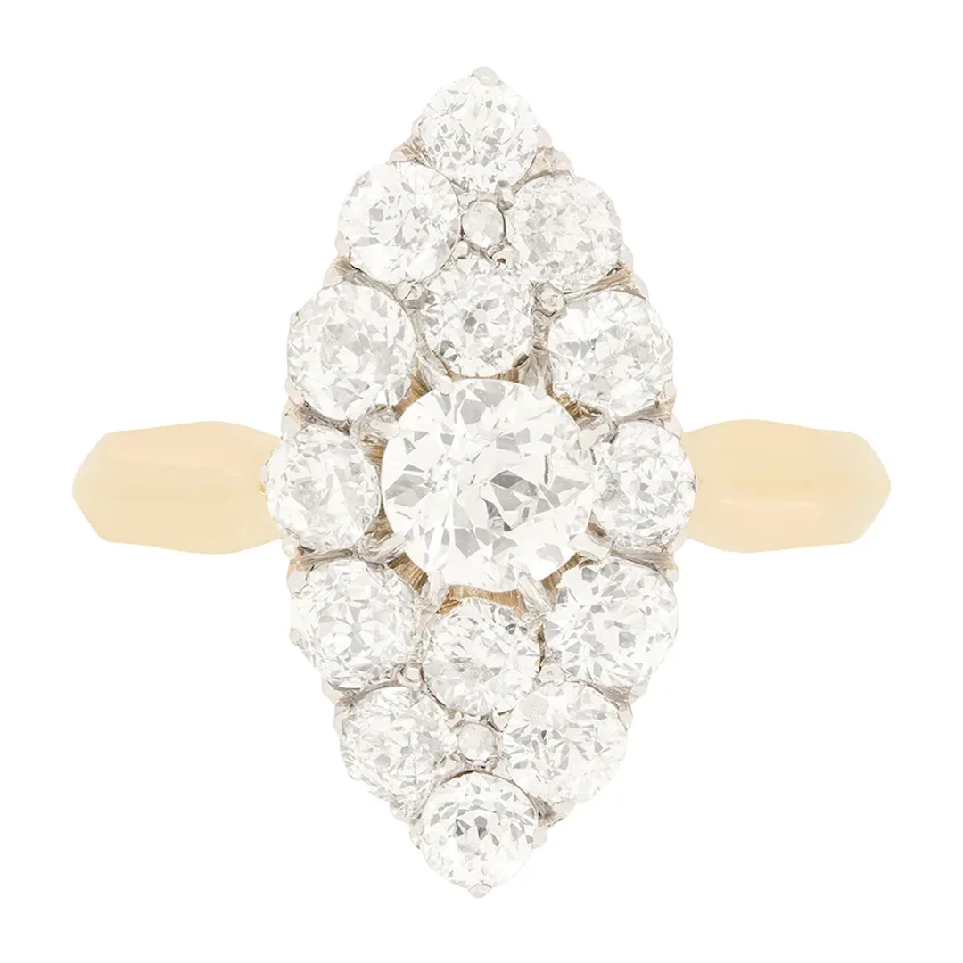 Victorian 2.10ct Diamond Boat Ring, c.1880s