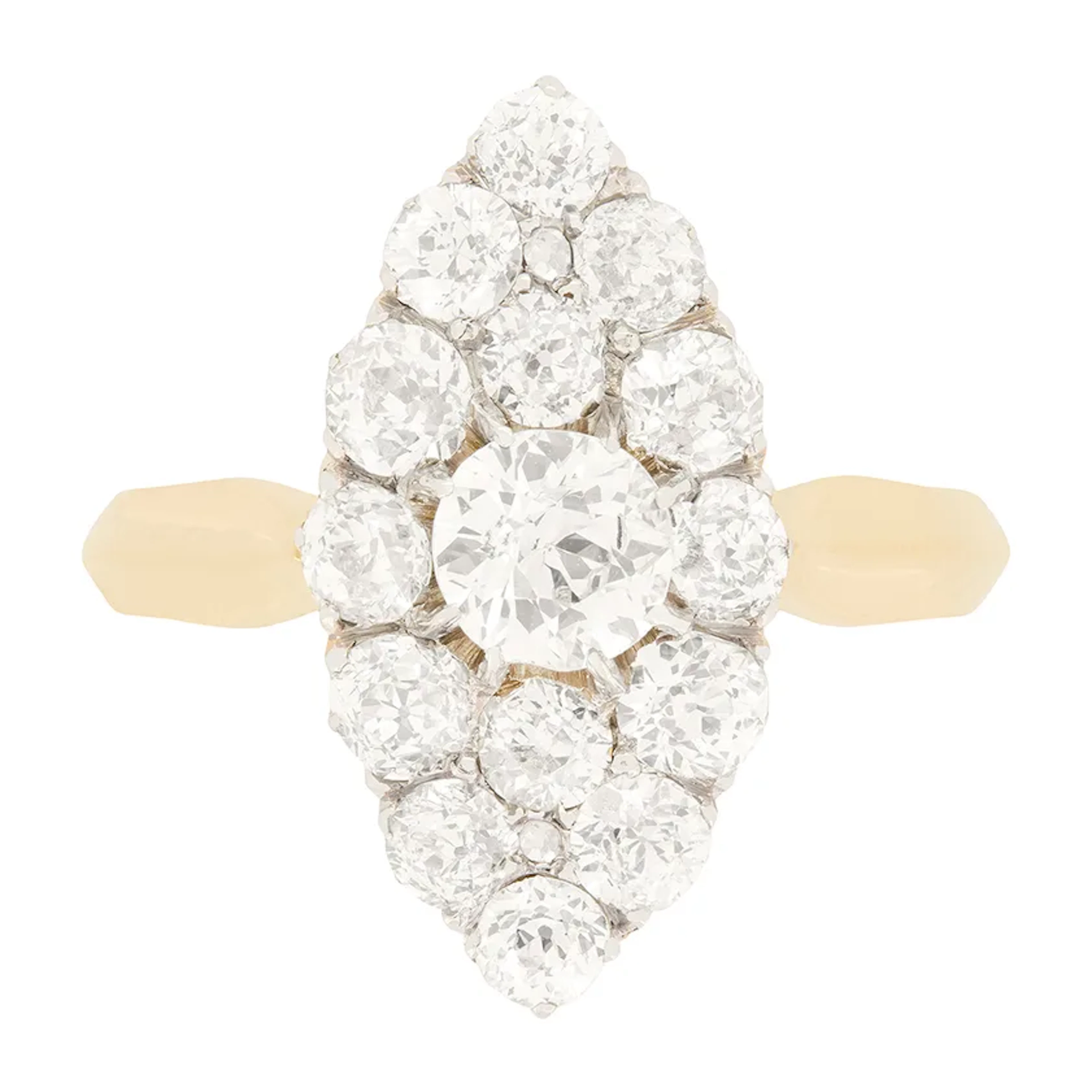 Victorian 2.10ct Diamond Boat Ring, c.1880s