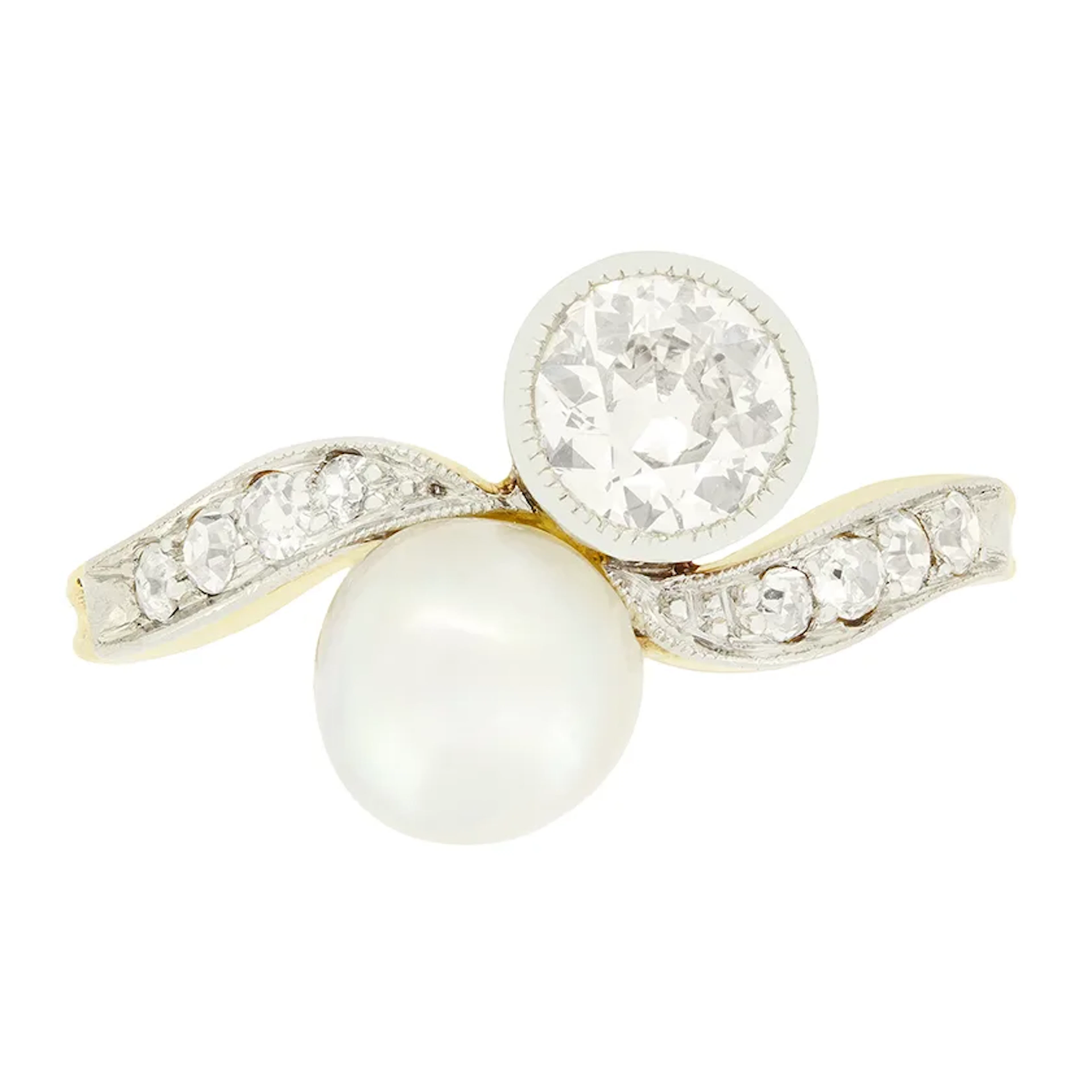 Edwardian 0.65ct Diamond and Pearl Twist Ring, c.1910s