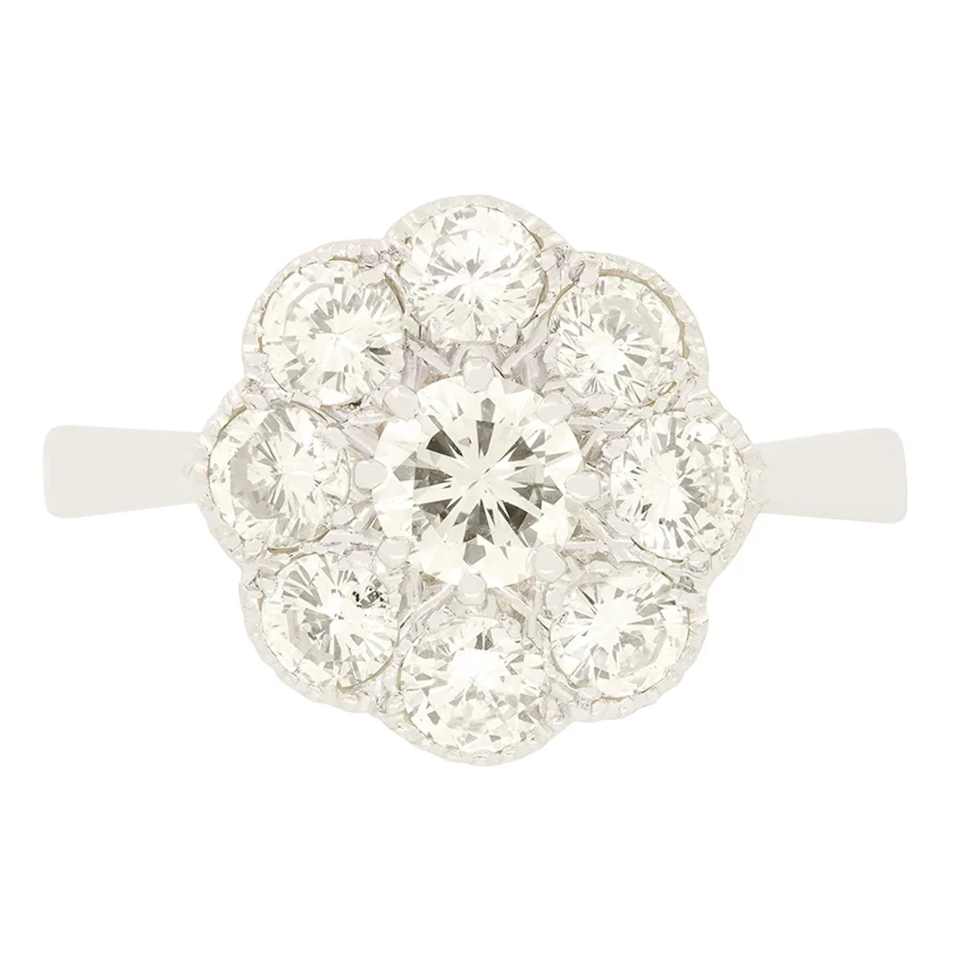 Vintage 1.60ct Diamond Daisy Cluster Ring, c.1950s