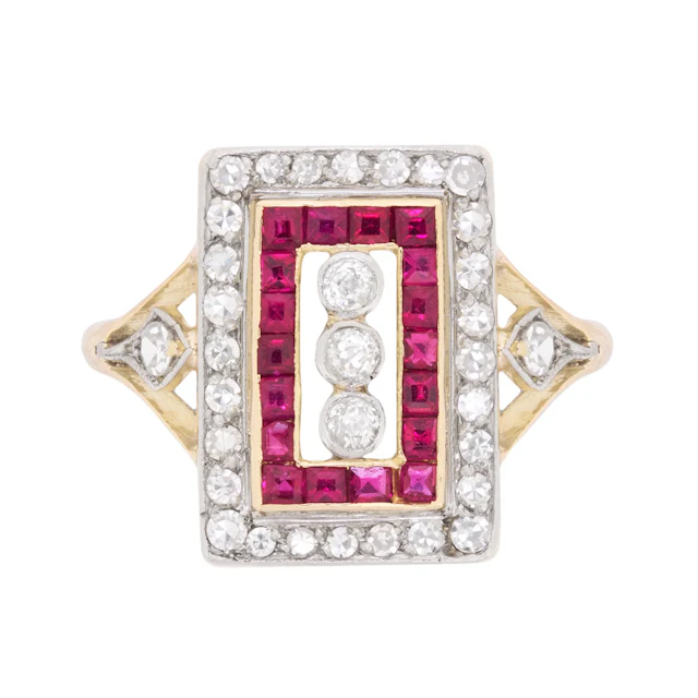 Edwardian Diamond and Ruby Cluster Ring, c.1910
