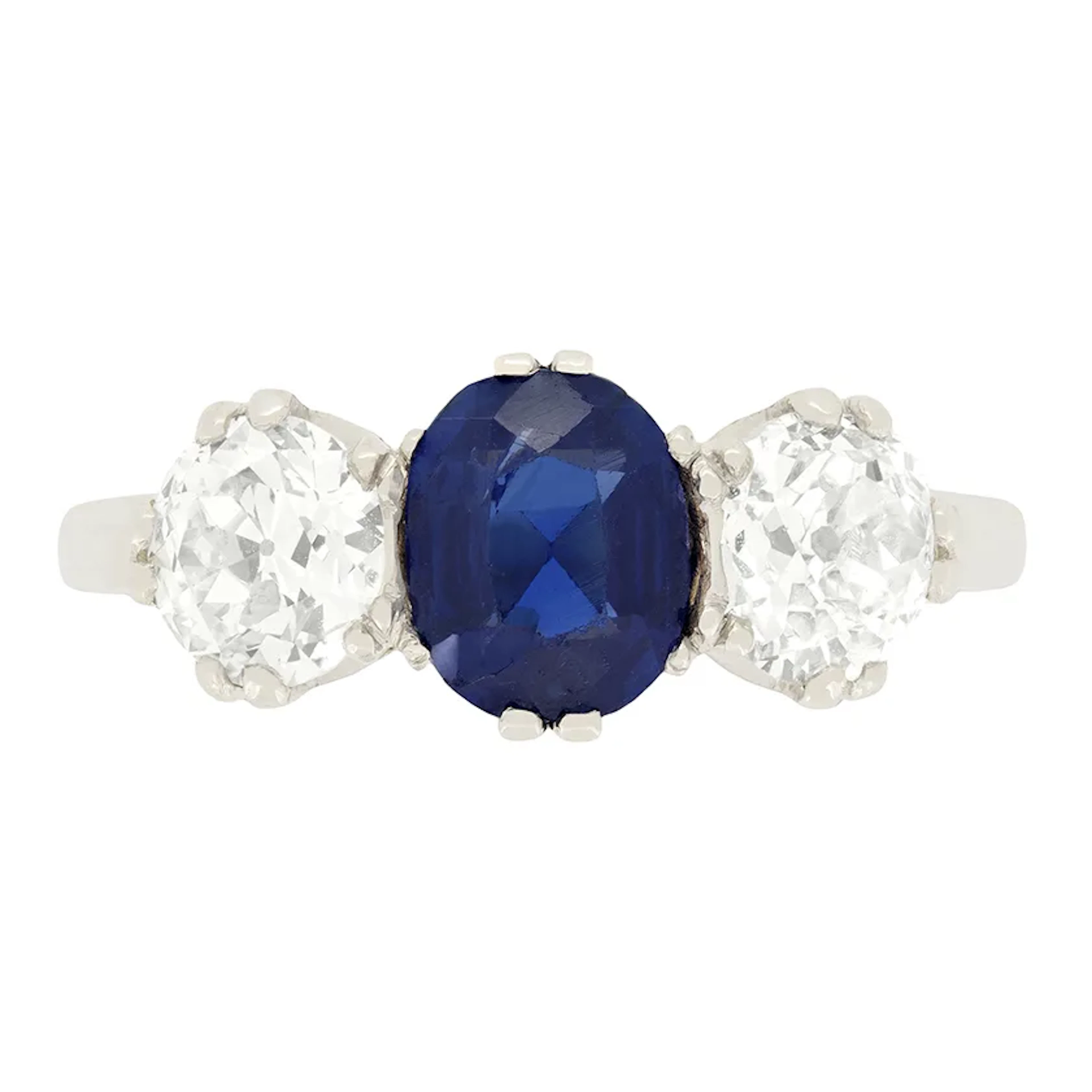 Edwardian 1.30ct Sapphire and Diamond Three Stone Ring, c.1910s