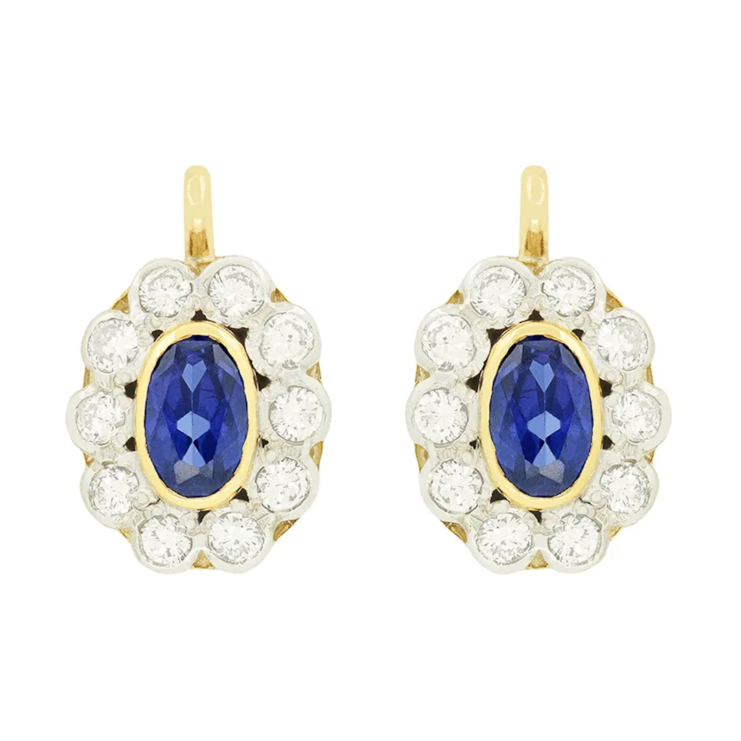 Late Deco 1.00ct Sapphire and Diamond Earrings, c.1940s