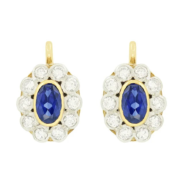 Late Deco 1.00ct Sapphire and Diamond Earrings, c.1940s