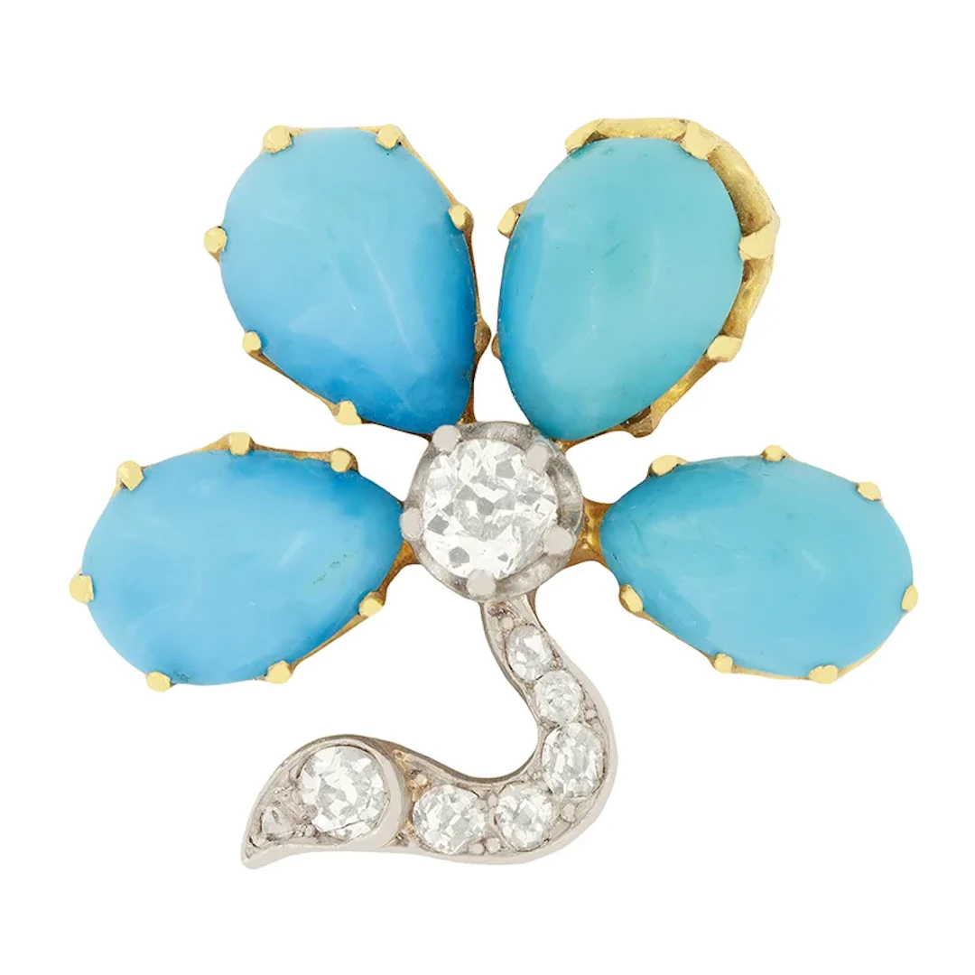 Edwardian 2.00ct Turquoise and Diamond Brooch, c.1910s