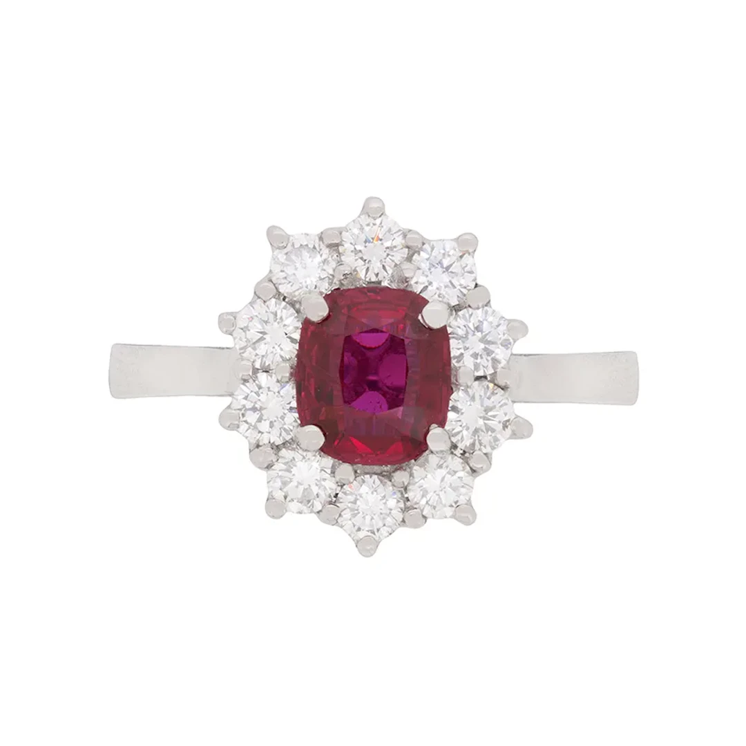 Vintage 1.84 Carat Ruby and Diamond Cluster, c.1980s