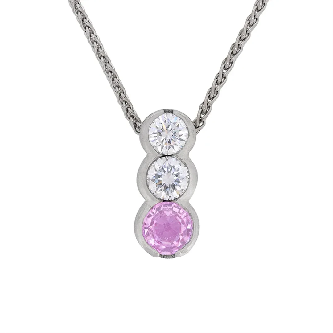 Contemporary 0.50ct Pink Sapphire and Diamond Drop Necklace