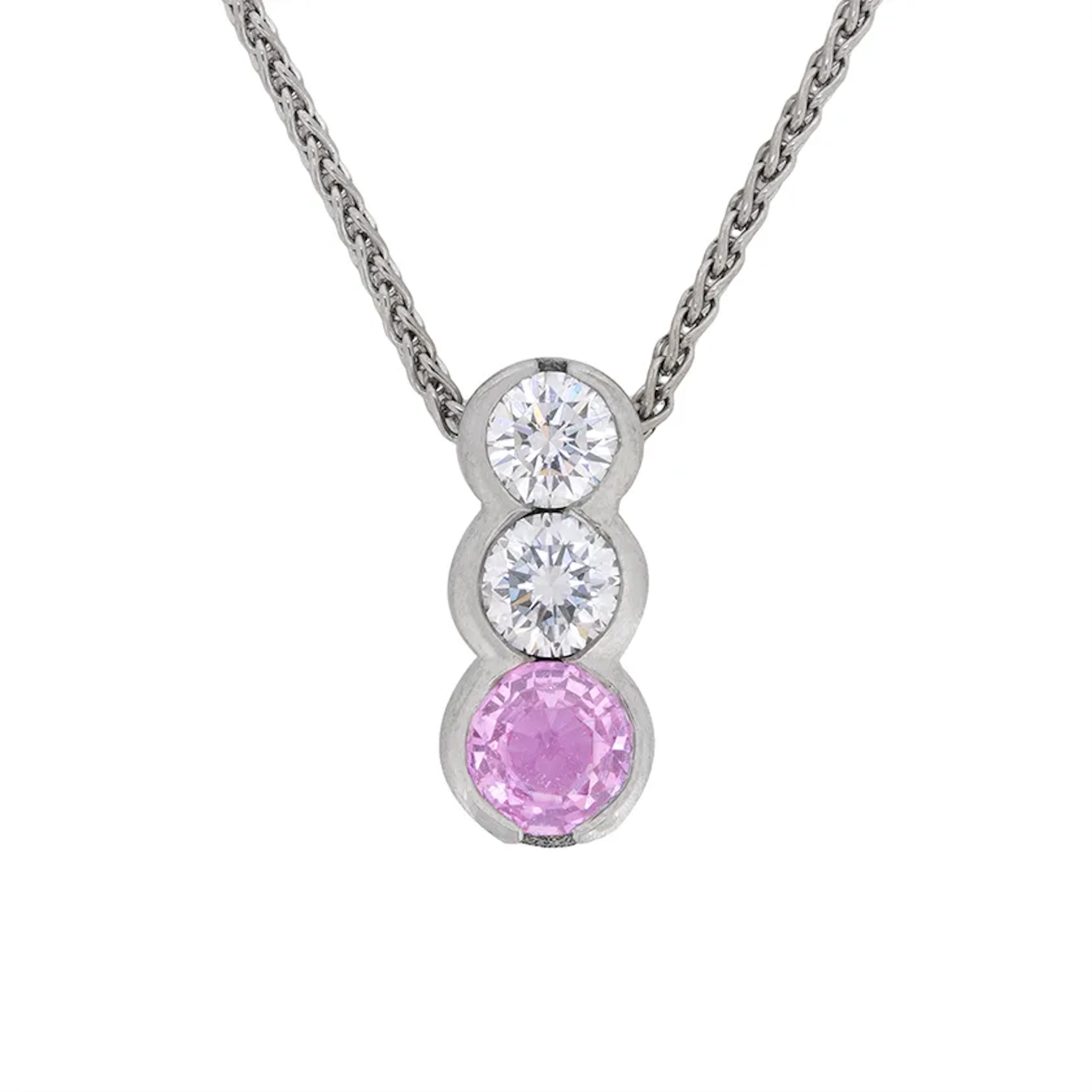 Contemporary 0.50ct Pink Sapphire and Diamond Drop Necklace