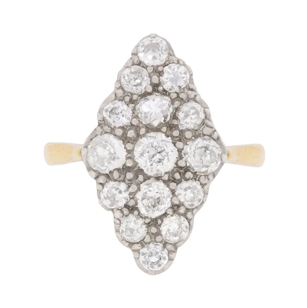 Late Victorian Marquise-Shaped Old Cut Diamond Cluster Ring, c.1900s