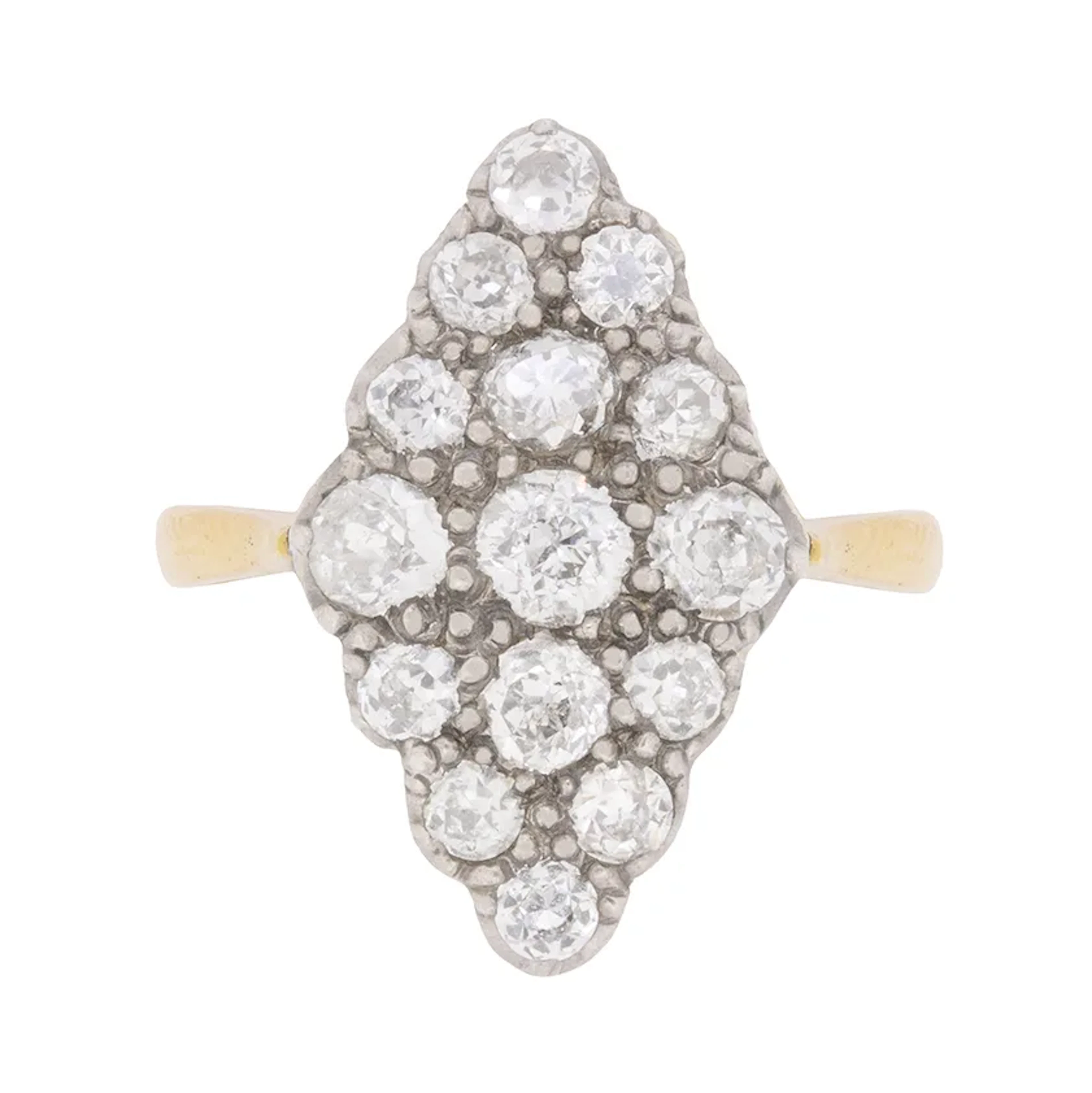 Late Victorian Marquise-Shaped Old Cut Diamond Cluster Ring, c.1900s