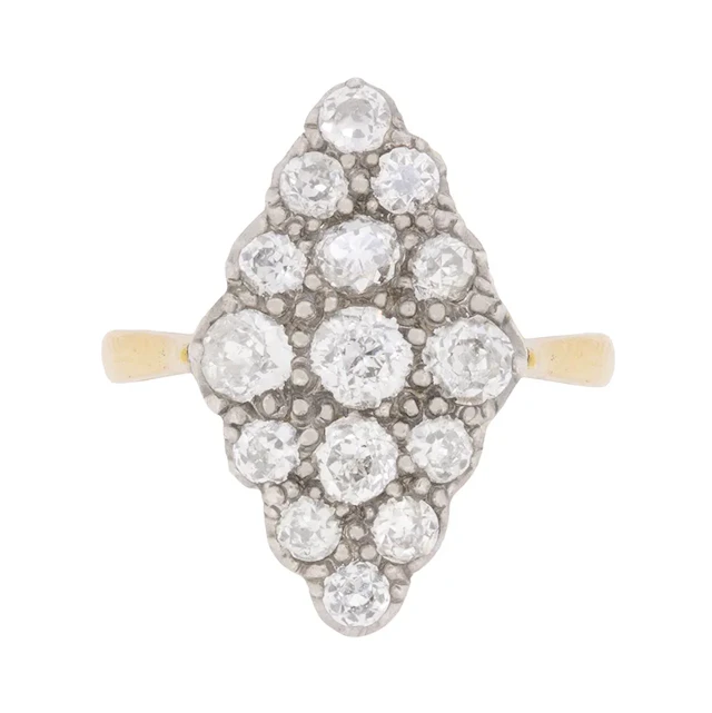 Late Victorian Marquise-Shaped Old Cut Diamond Cluster Ring, c.1900s