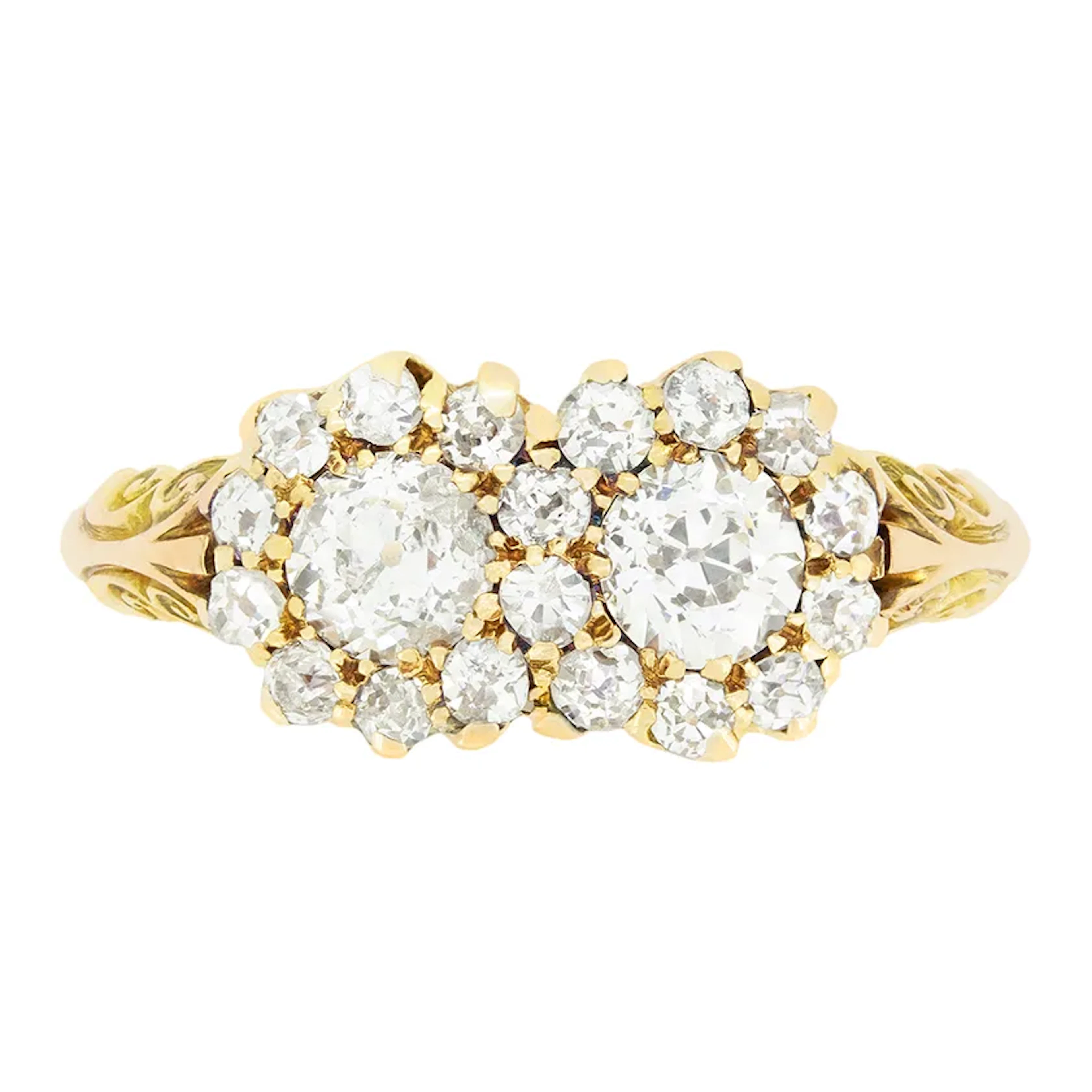 Victorian 1.04ct Diamond Double Cluster Ring, c.1880s