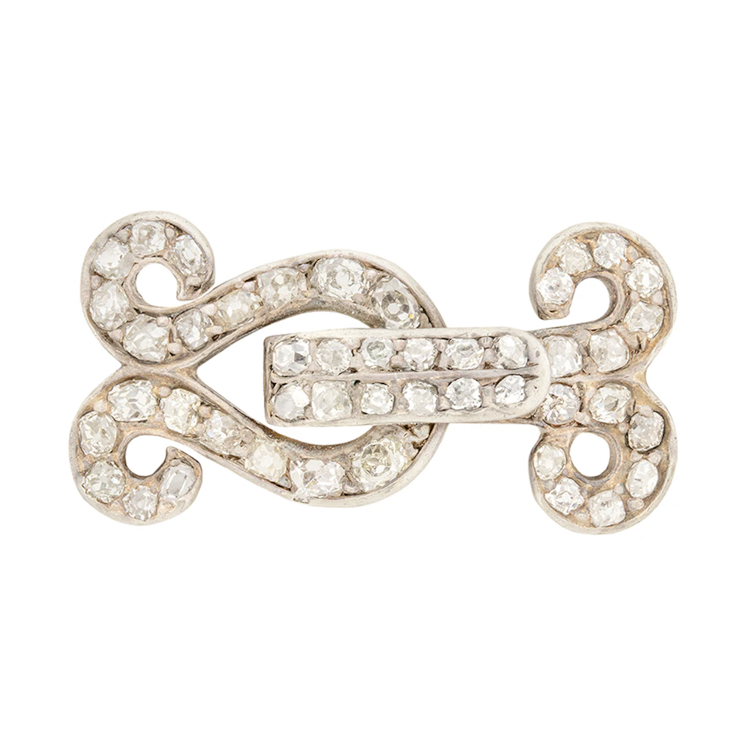 Victorian 1.78ct Diamond Scroll Brooch, c.1880s