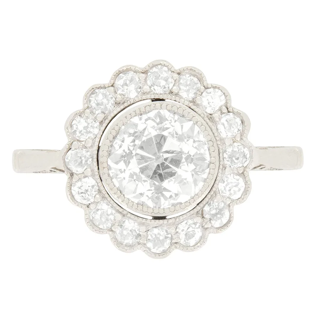 Art Deco 1.37ct Diamond Halo Ring, c.1920s