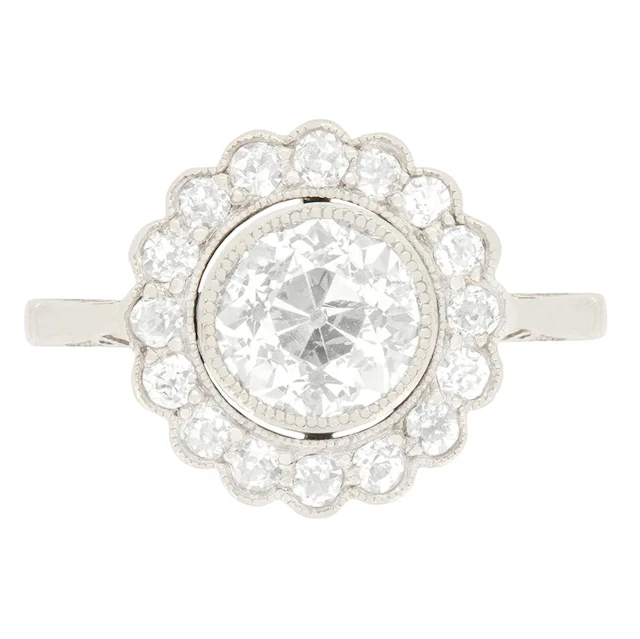 Art Deco 1.37ct Diamond Halo Ring, c.1920s