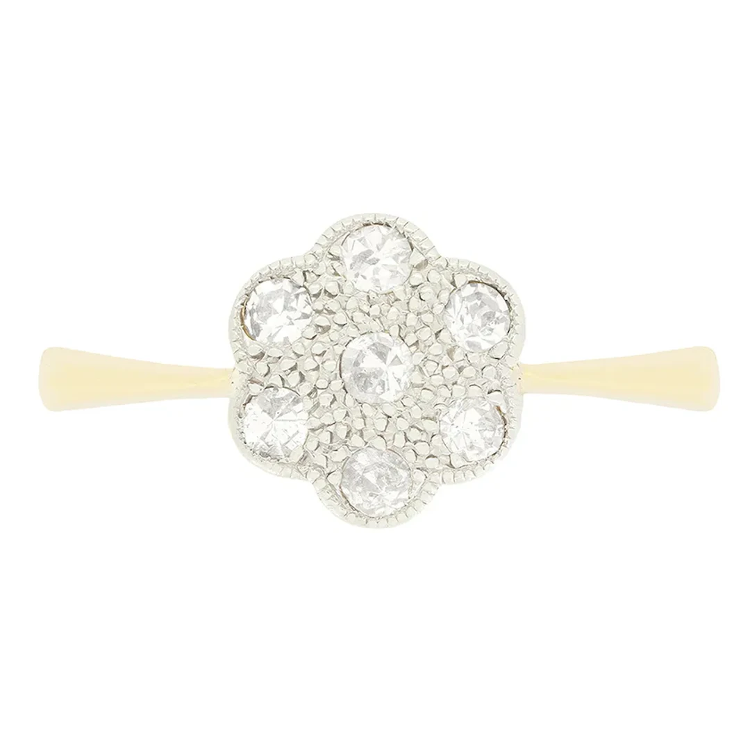 Edwardian 0.14ct Diamond Daisy Cluster Ring, c.1910s
