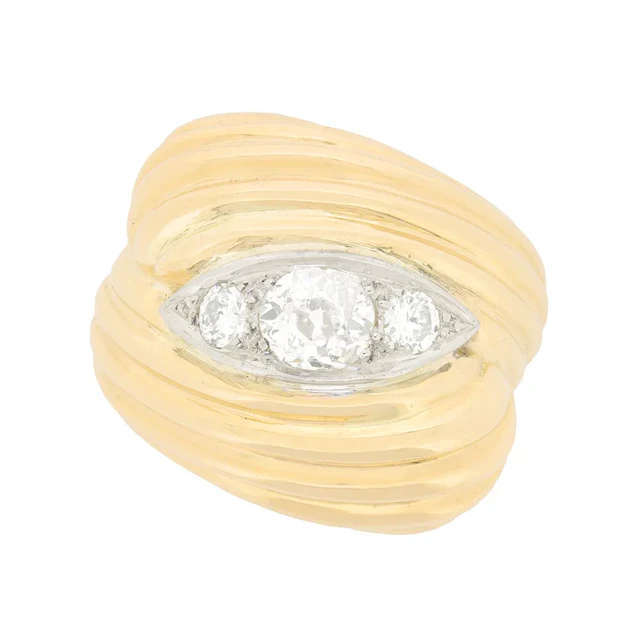 Art Deco French Bombe Diamond Ring, c.1920s
