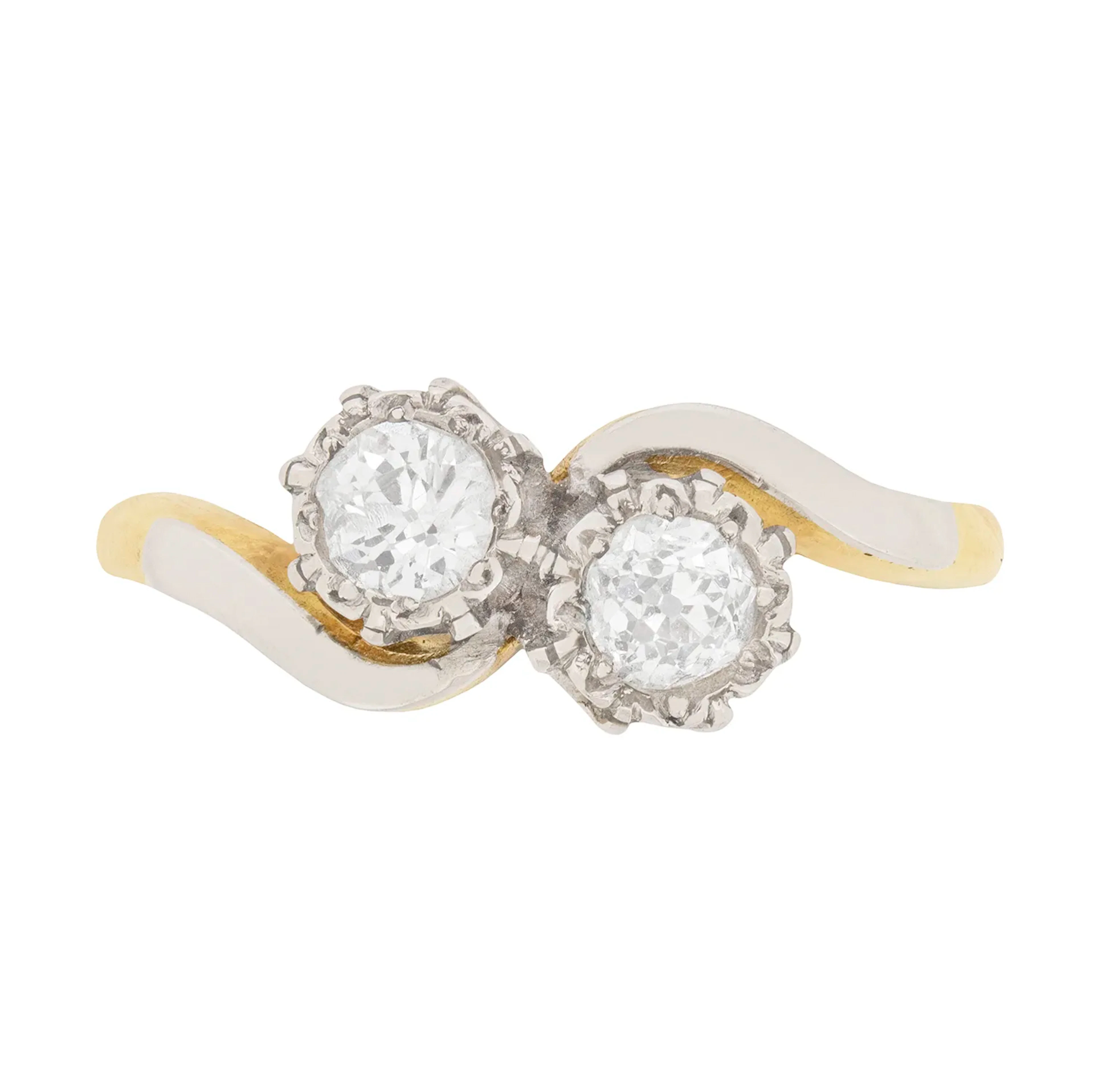 Art Deco 0.70ct Diamond Two Stone Twist Ring, c.1920s