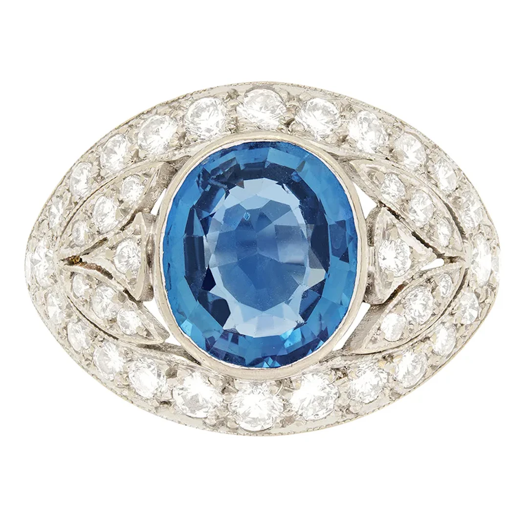 Vintage 2.70ct Sapphire and Diamond Cluster Ring, c.1950s
