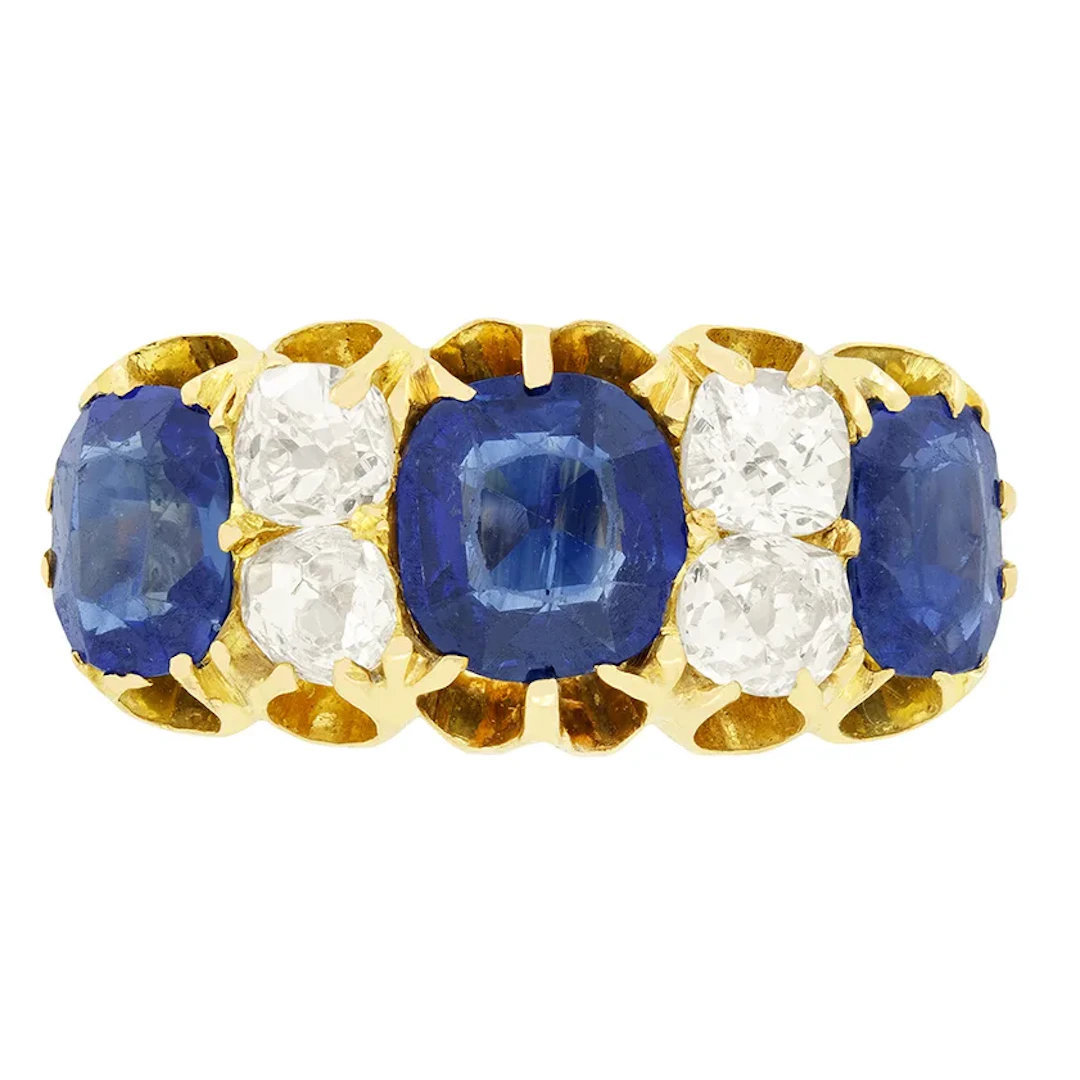 Victorian 3.00ct Sapphire and Diamond Five Stone Ring, c.1880s