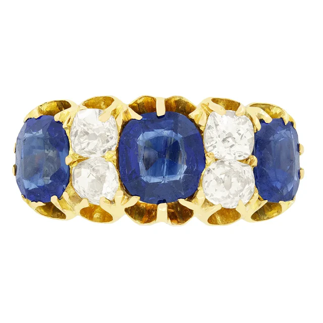 Victorian 3.00ct Sapphire and Diamond Five Stone Ring, c.1880s