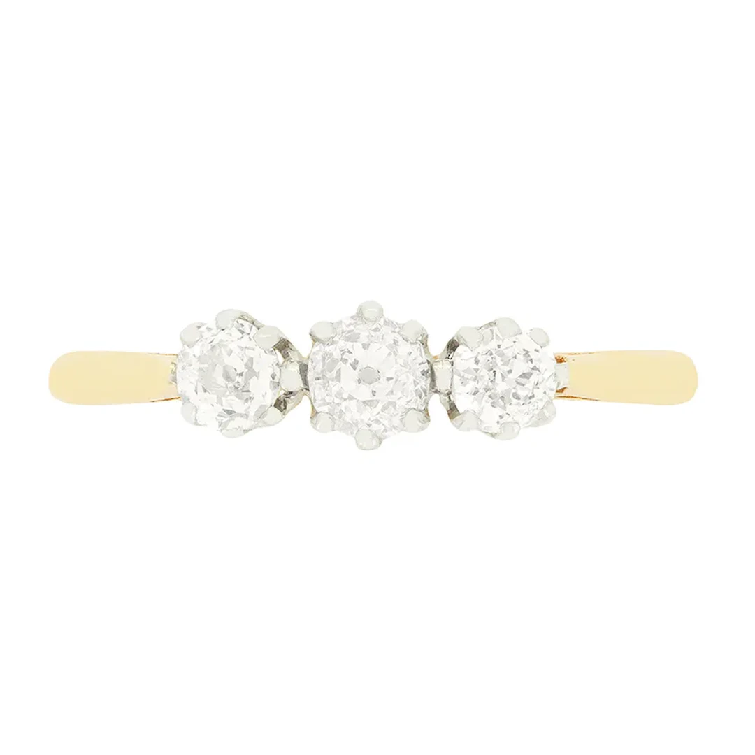 Edwardian 0.70ct Diamond Three Stone Ring, c.1910s