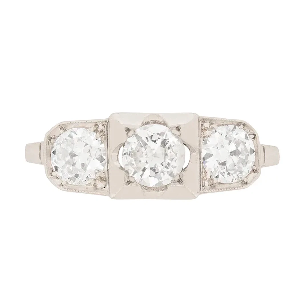 Art Deco 1.20ct Three Stone Diamond Engagement Ring, c.1920s