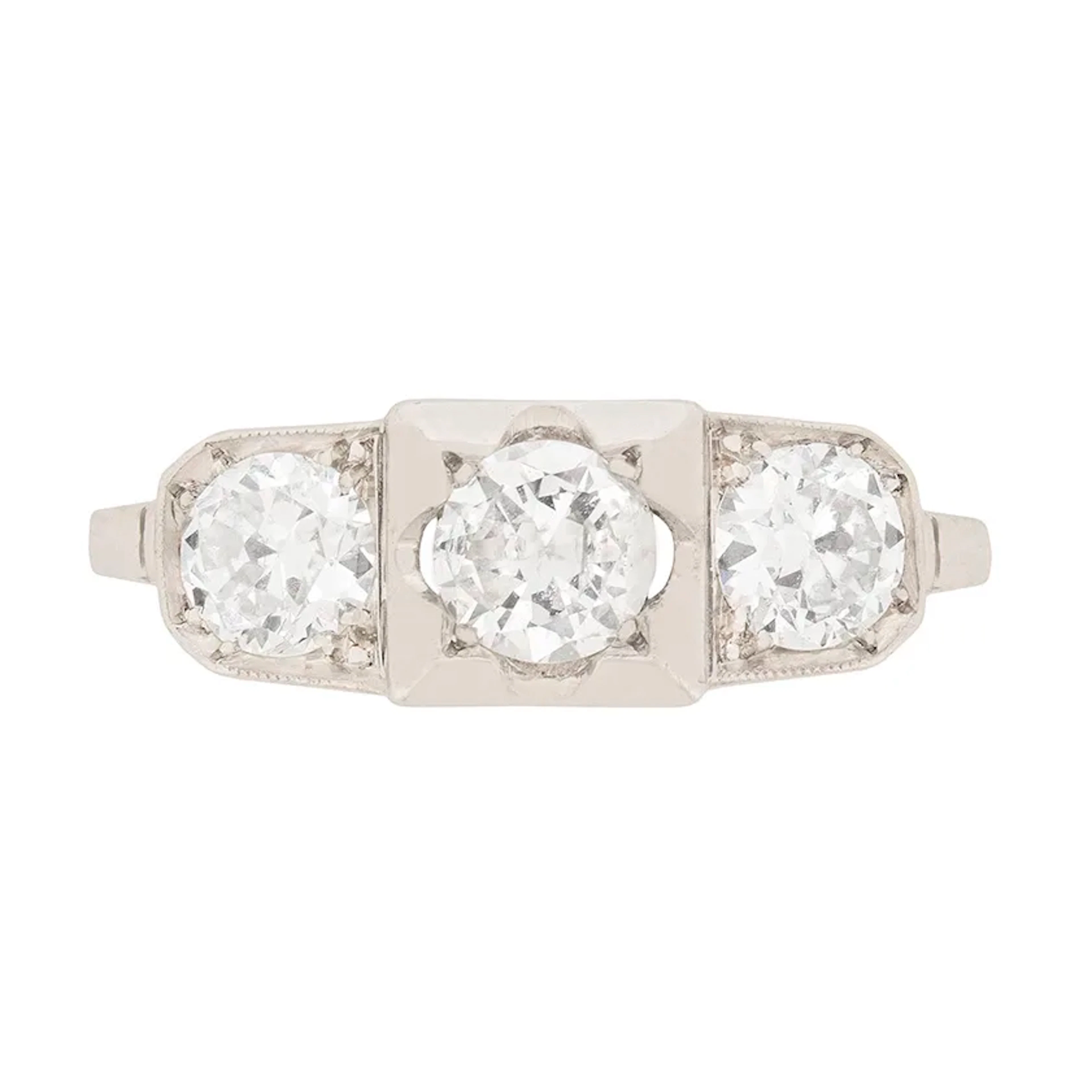 Art Deco 1.20ct Three Stone Diamond Engagement Ring, c.1920s