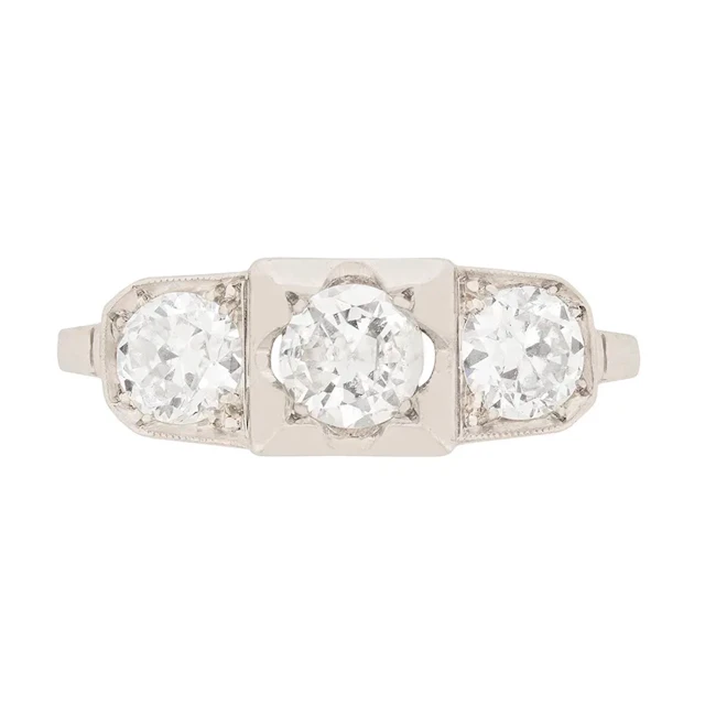 Art Deco 1.20ct Three Stone Diamond Engagement Ring, c.1920s