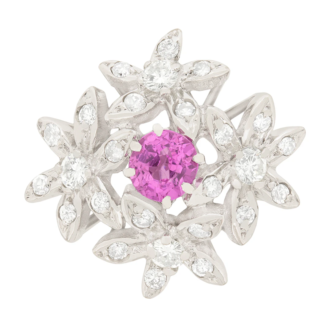 Contemporary 0.35ct Pink Sapphire and Diamond Cocktail Ring