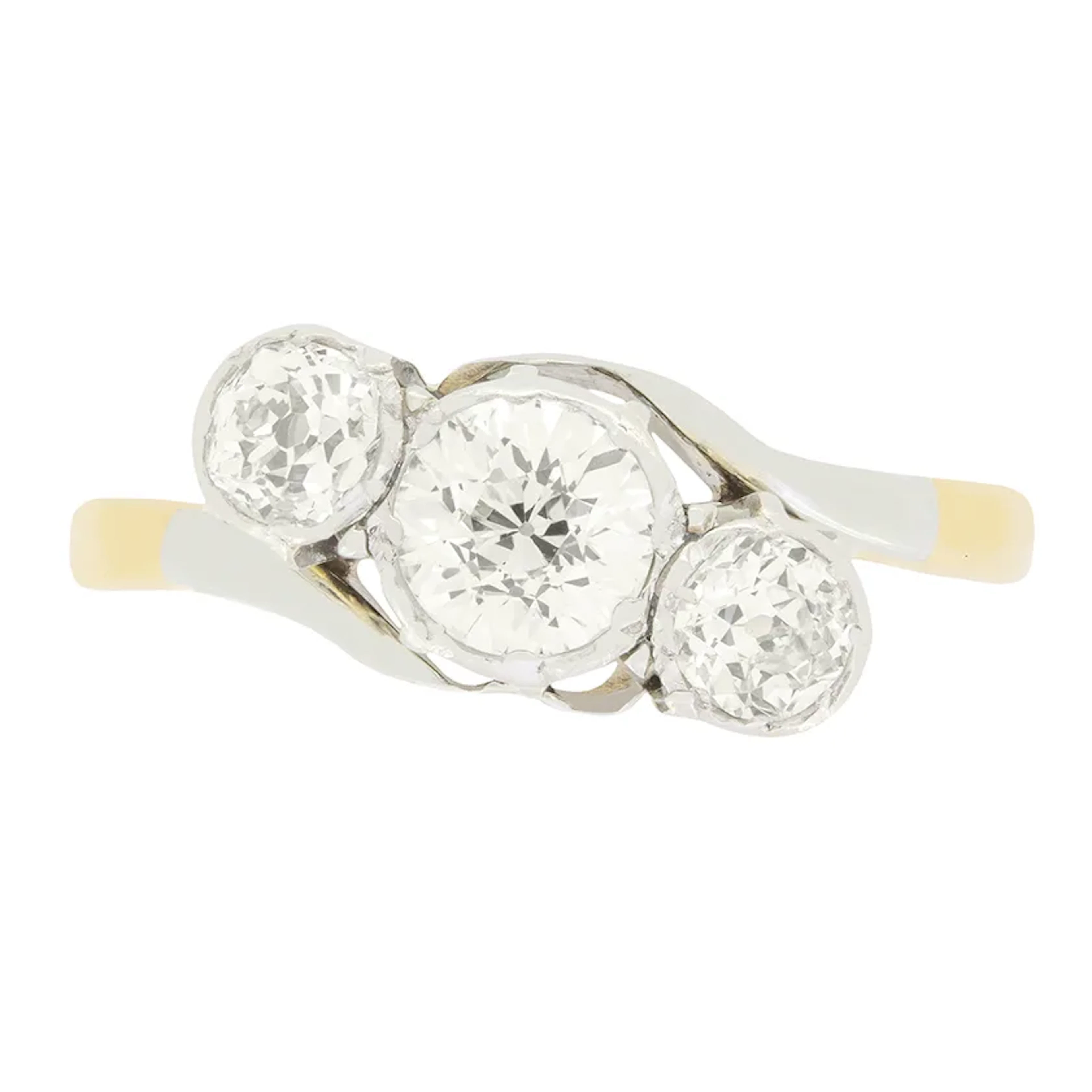 Edwardian 1.10ct Diamond Three Stone Twist Ring, c.1910s