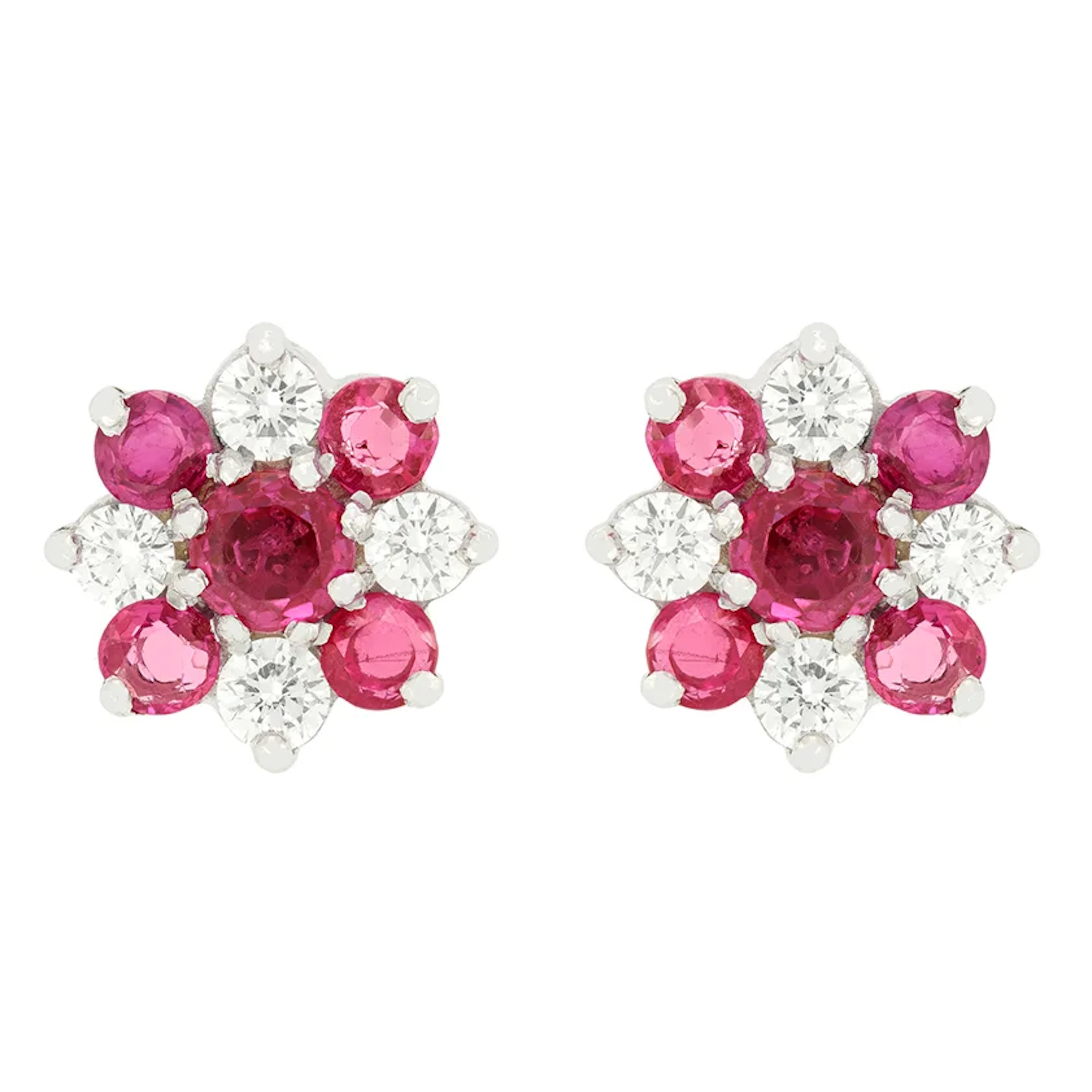 Vintage 2.00ct Ruby and Diamond Cluster Earrings, hallmarked 1978
