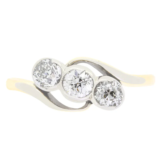Edwardian 1.05ct Diamond Three Stone Twist Ring, c.1910s