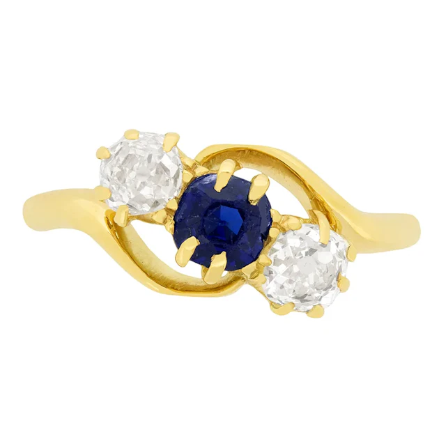 Victorian 0.50ct Sapphire and Diamond Three Stone Ring, c.1880s