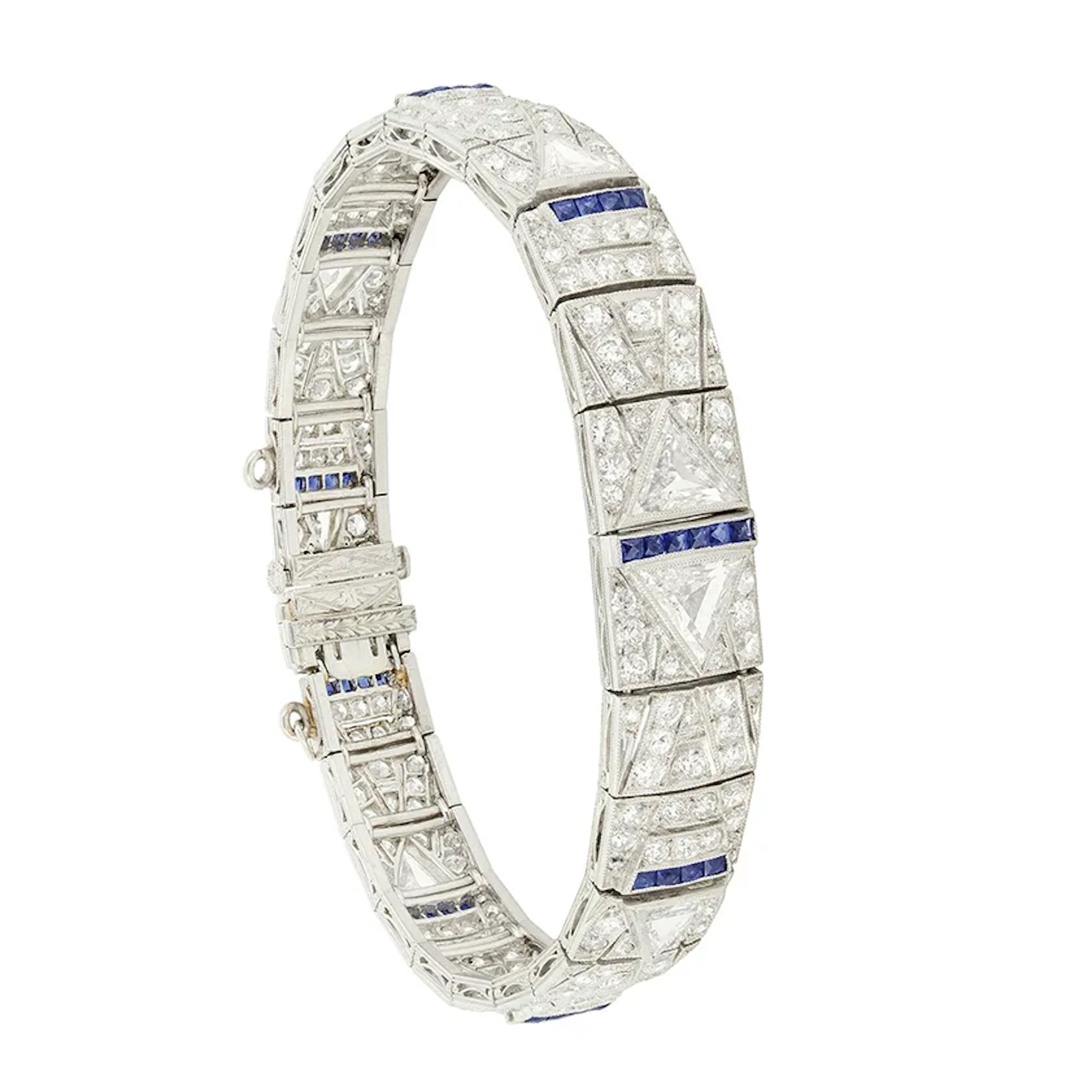 Art Deco 8.20ct Diamond and Sapphire Bracelet, c.1920s