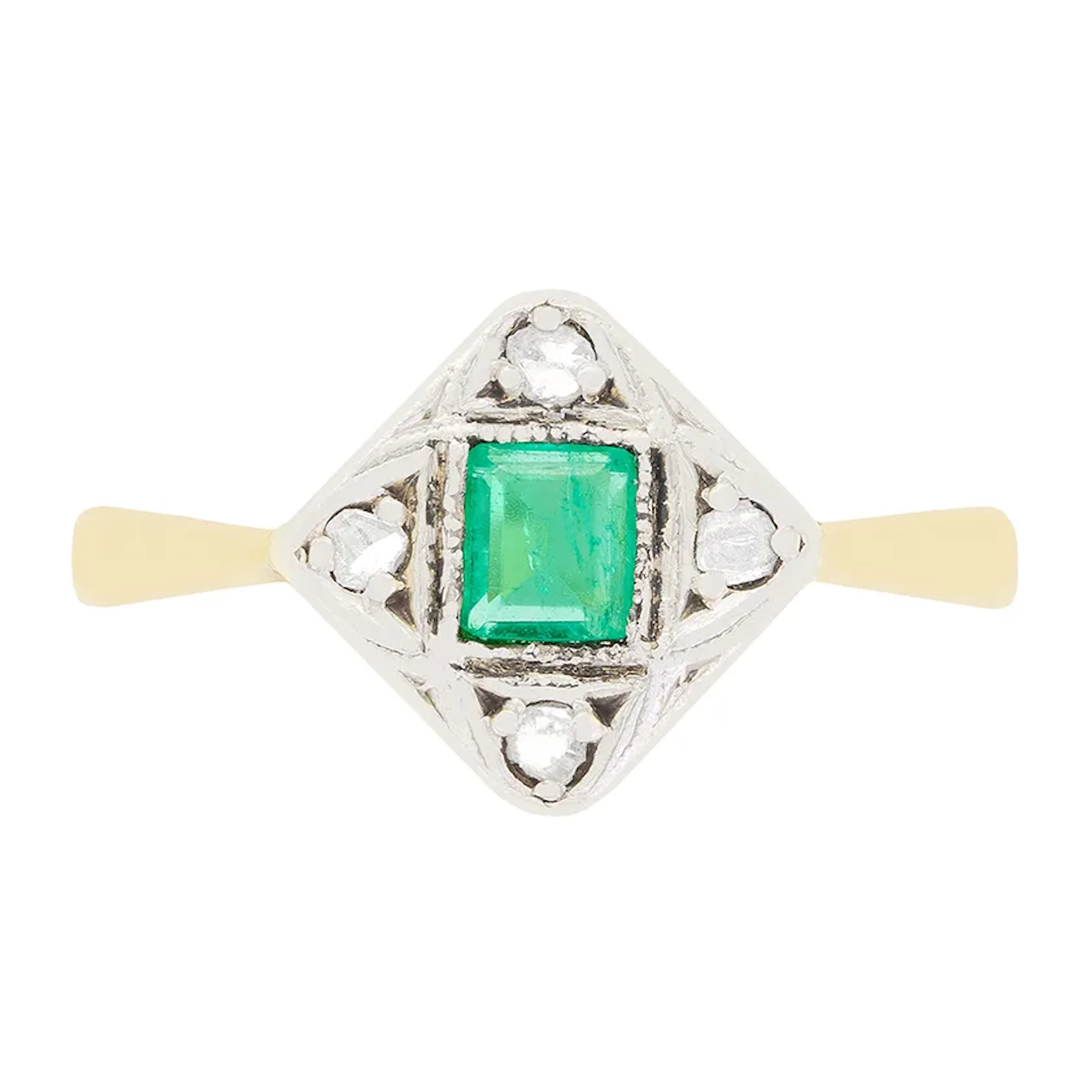 Edwardian 0.25ct Emerald and Diamond Cluster Ring, c.1910s