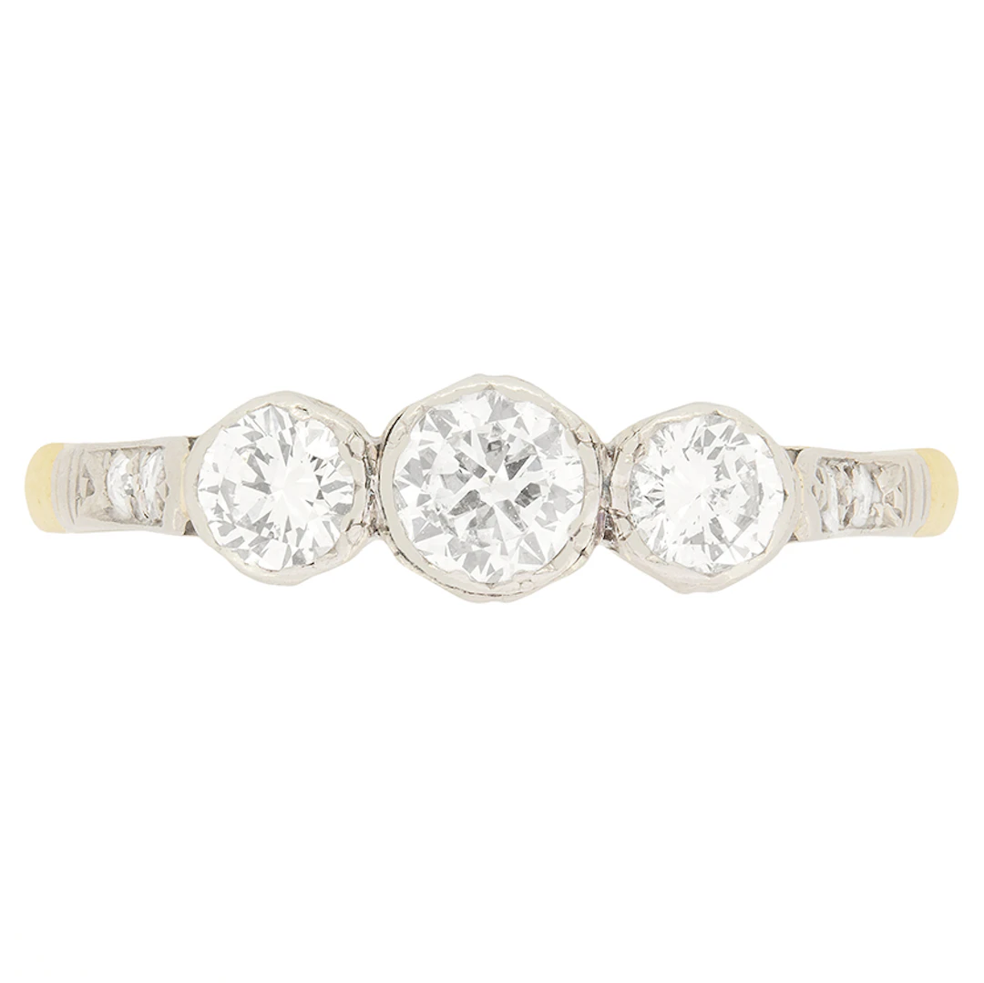 Art Deco 0.75ct Three Stone Diamond Ring, c.1930s