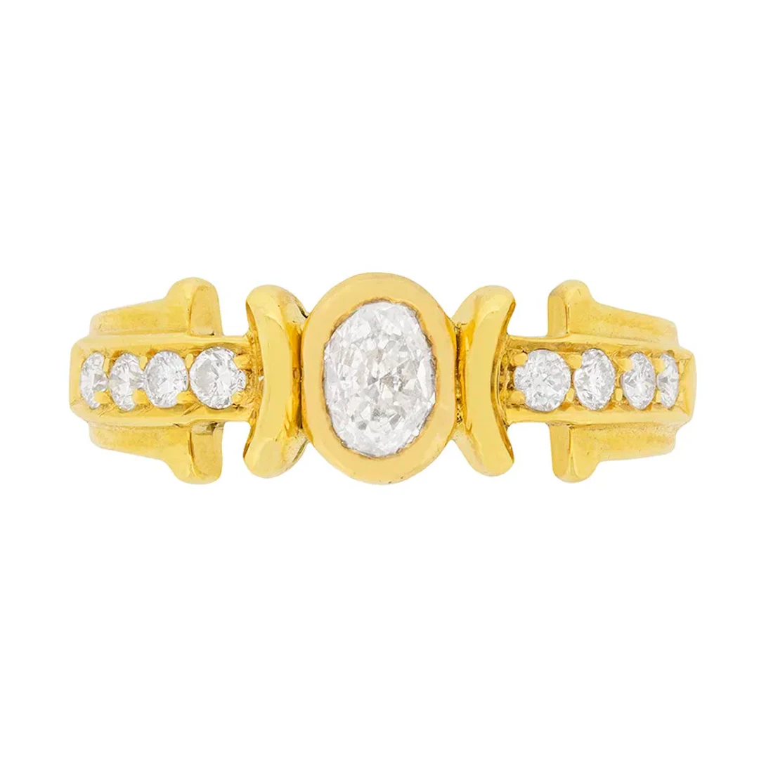 Unusual 0.44ct Oval Diamond Solitaire with Set Shoulders