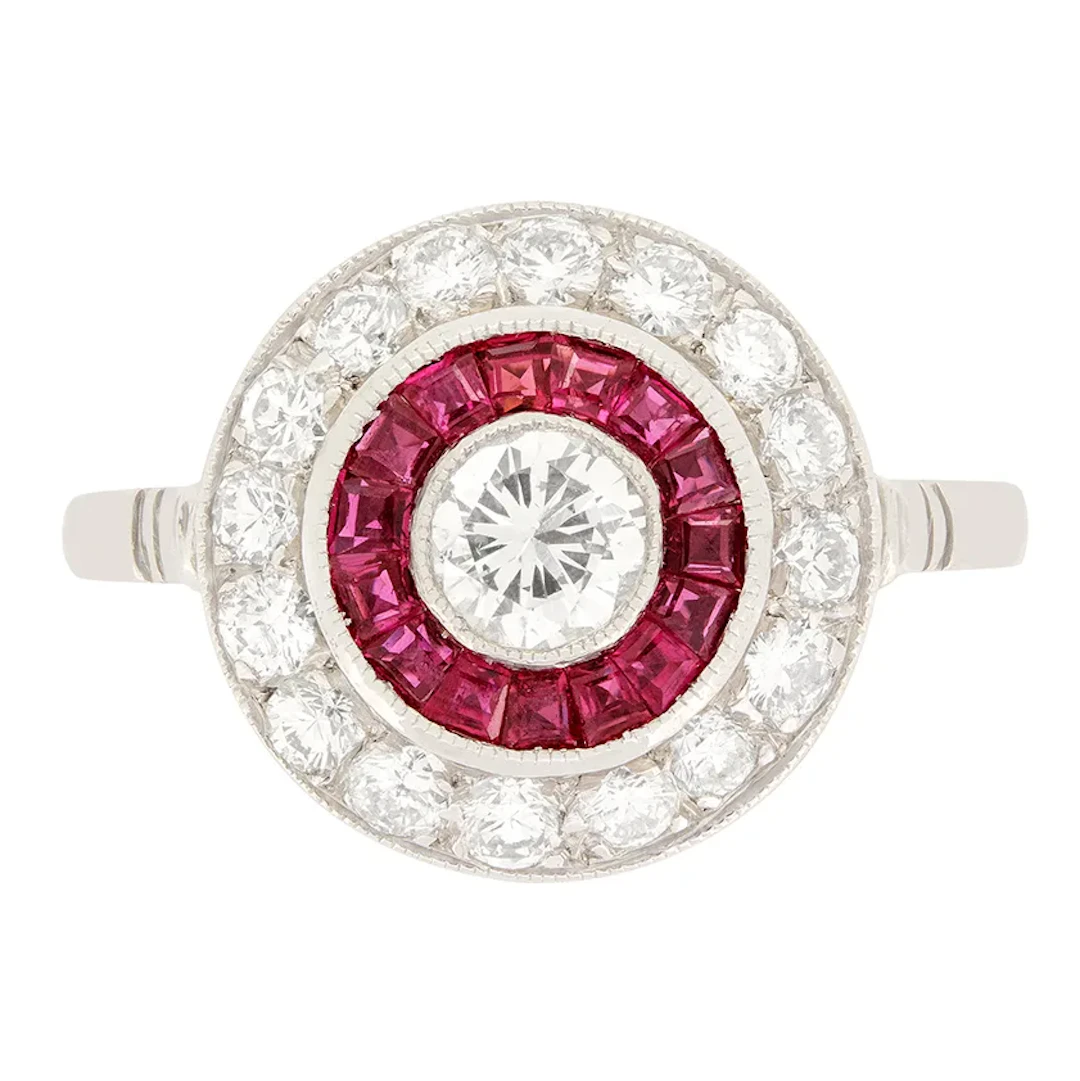 Vintage 0.40ct Diamond and Ruby Target Ring, c.1950s