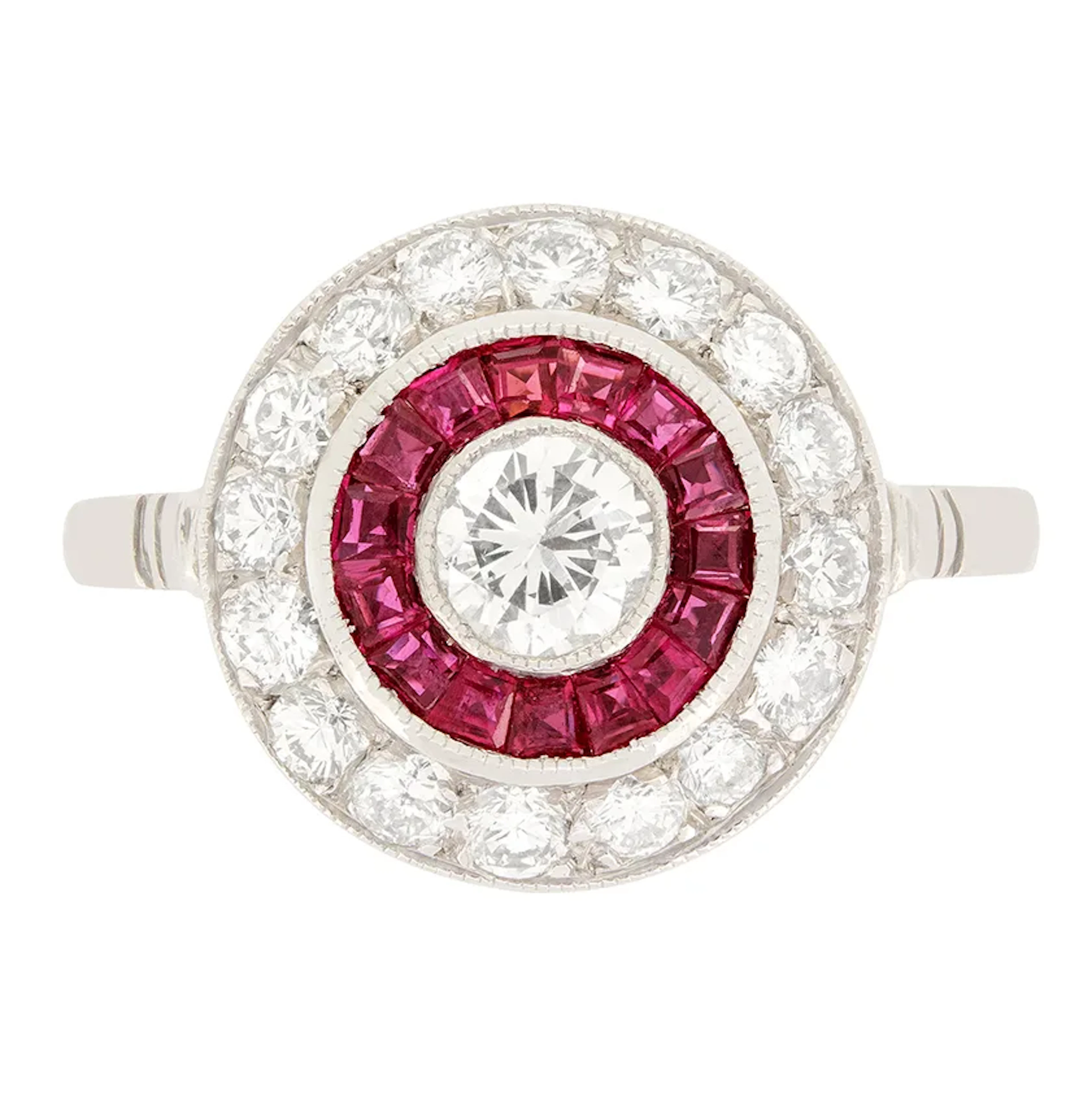 Vintage 0.40ct Diamond and Ruby Target Ring, c.1950s