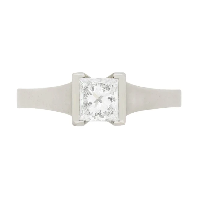 Modern GIA Certified, Princess Cut Diamond Solitaire Engagement Ring