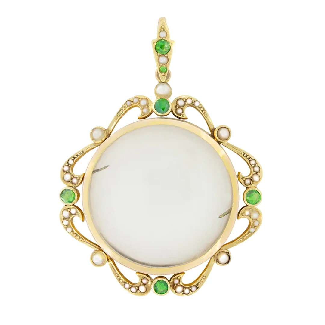 Antique 0.55ct Peridot and Pearl Frame Pendant, c.1900s