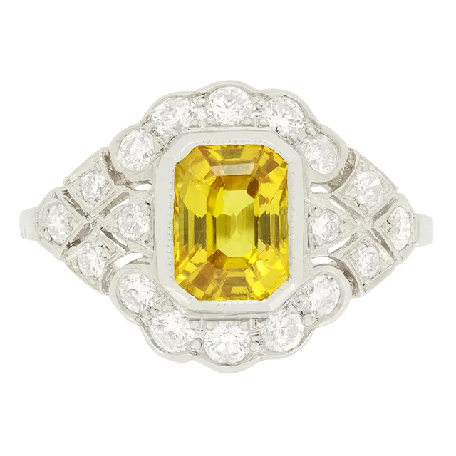 Modern 1.90ct Yellow Sapphire and Diamond Cluster Ring