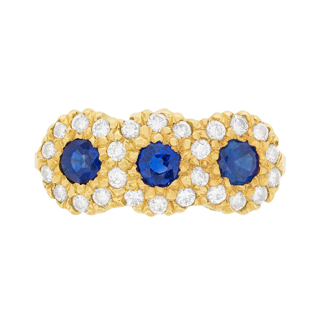Vintage Sapphire and Diamond Cluster Ring, c.1970s