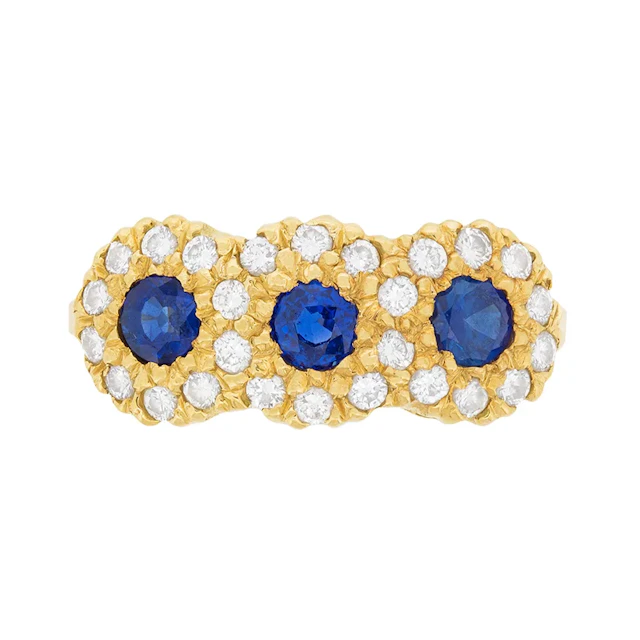 Vintage Sapphire and Diamond Cluster Ring, c.1970s