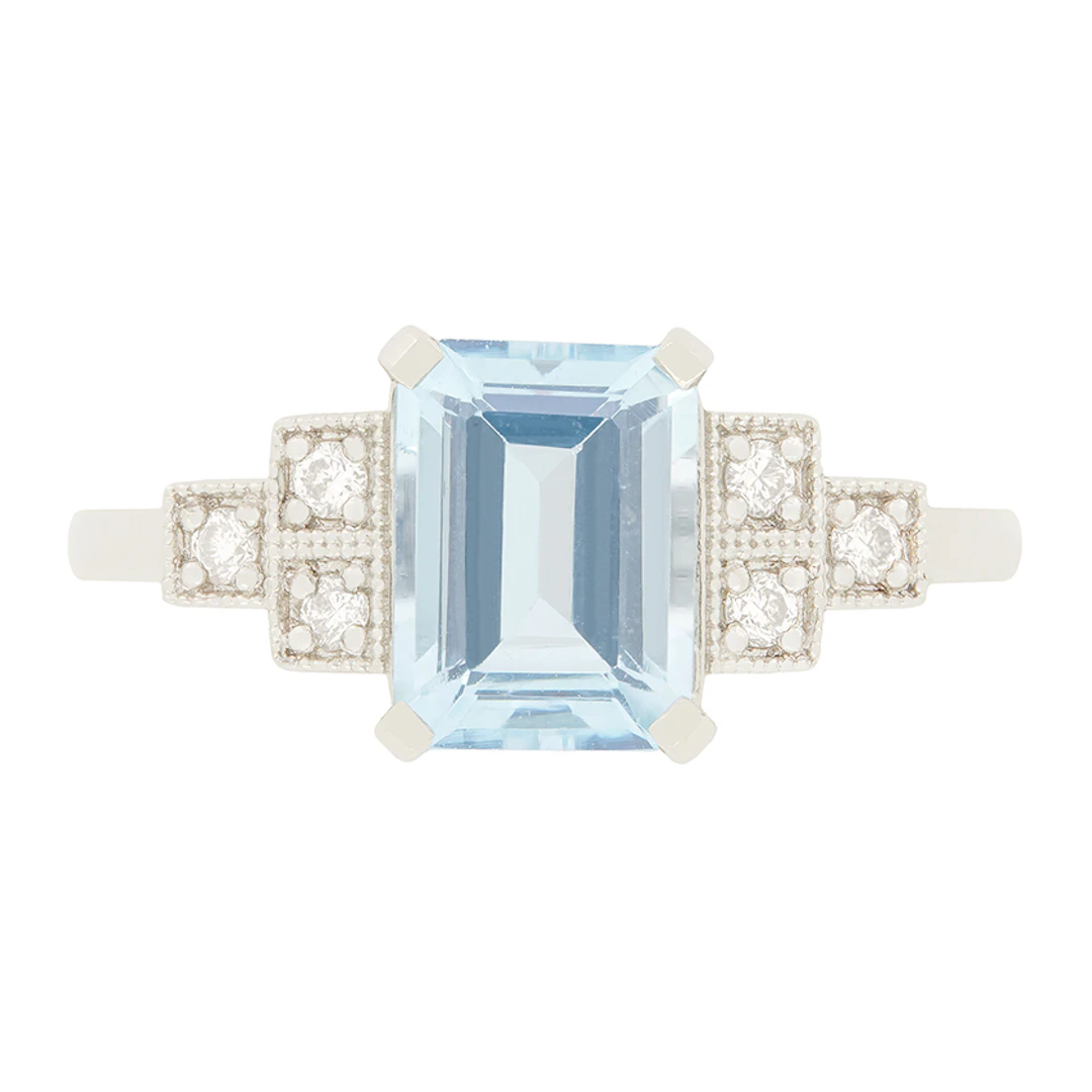 Art Deco Style 1.40ct Aquamarine and Diamond Ring